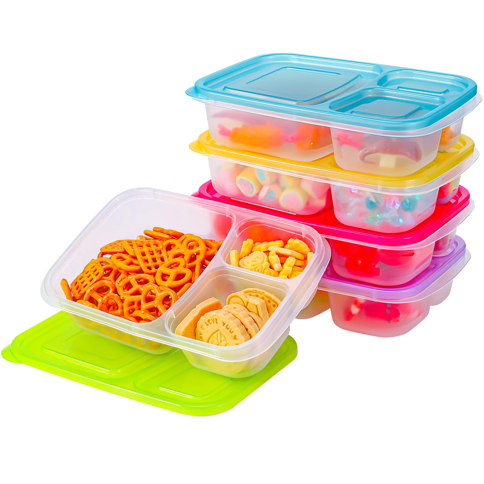 Meng Jiaran 5 Pack Snack Boxes with Compartments for Kids, Meal Prep Lunch Containers Bento Snack Box Divided Food Storage Containers for School Work Travel Picnic, Microwave Dishwasher Safe