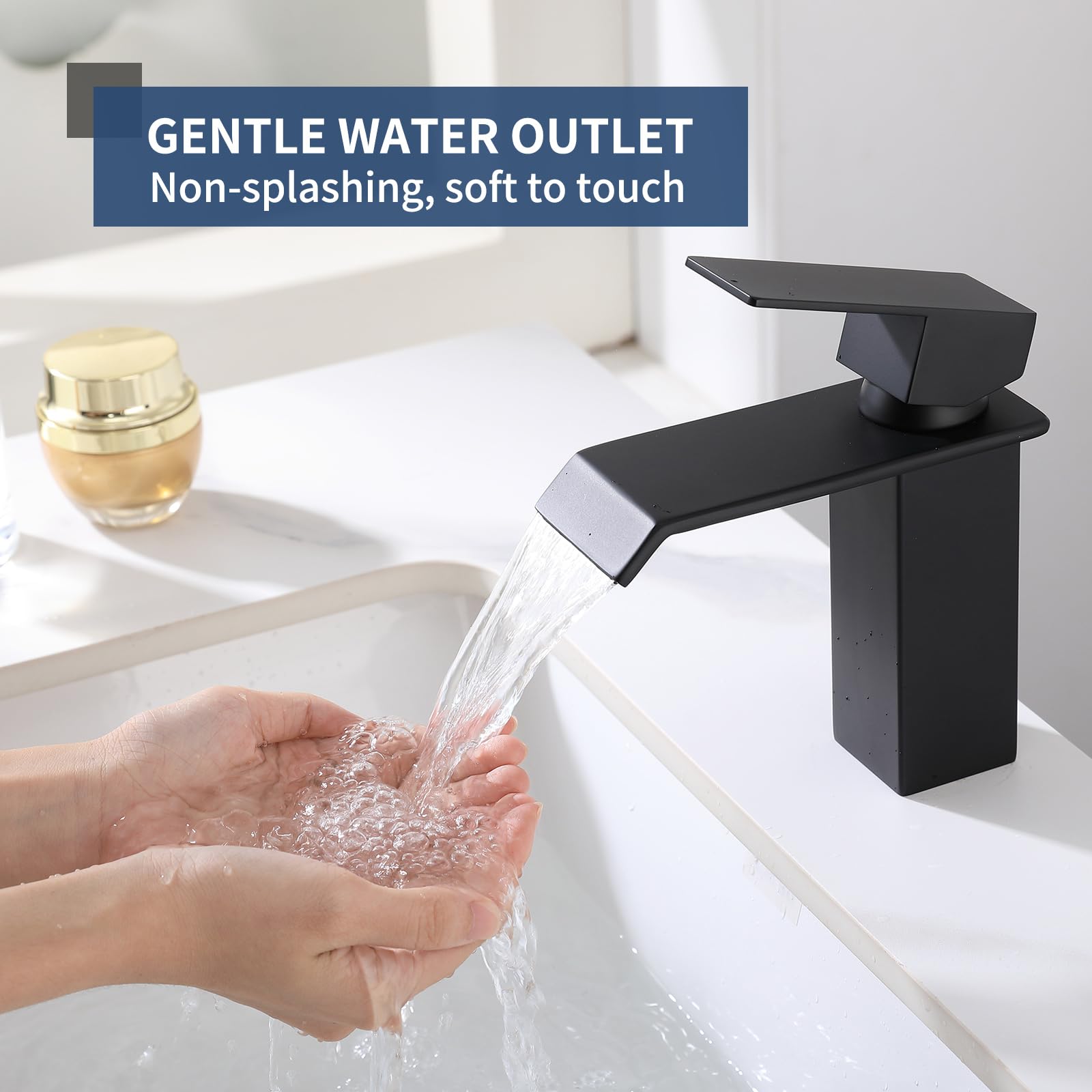 SevenGelok Bathroom Faucet 1 Hole Bathroom Faucets Black Waterfall