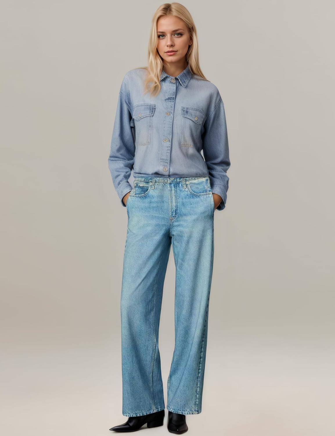 Womens French Terry Wide Leg Sweatpants Jeans Stretch Breathable Comfort Pants for Casual & Workout Y2K Clothes - Image 5