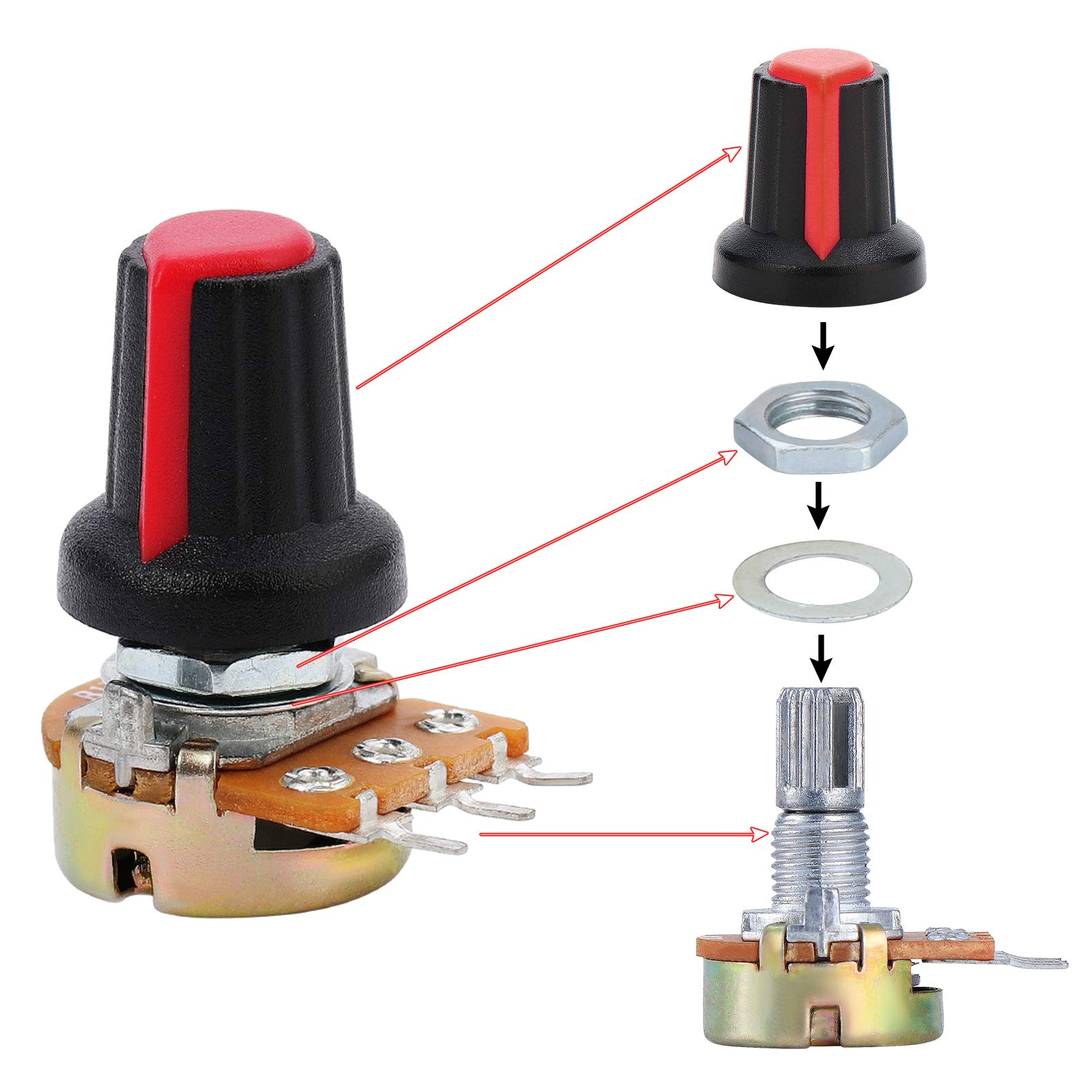 Potentiomètre Rotatif Linéaire B250K GP110 - Cône, Pour Instruments, Câbles Inclus