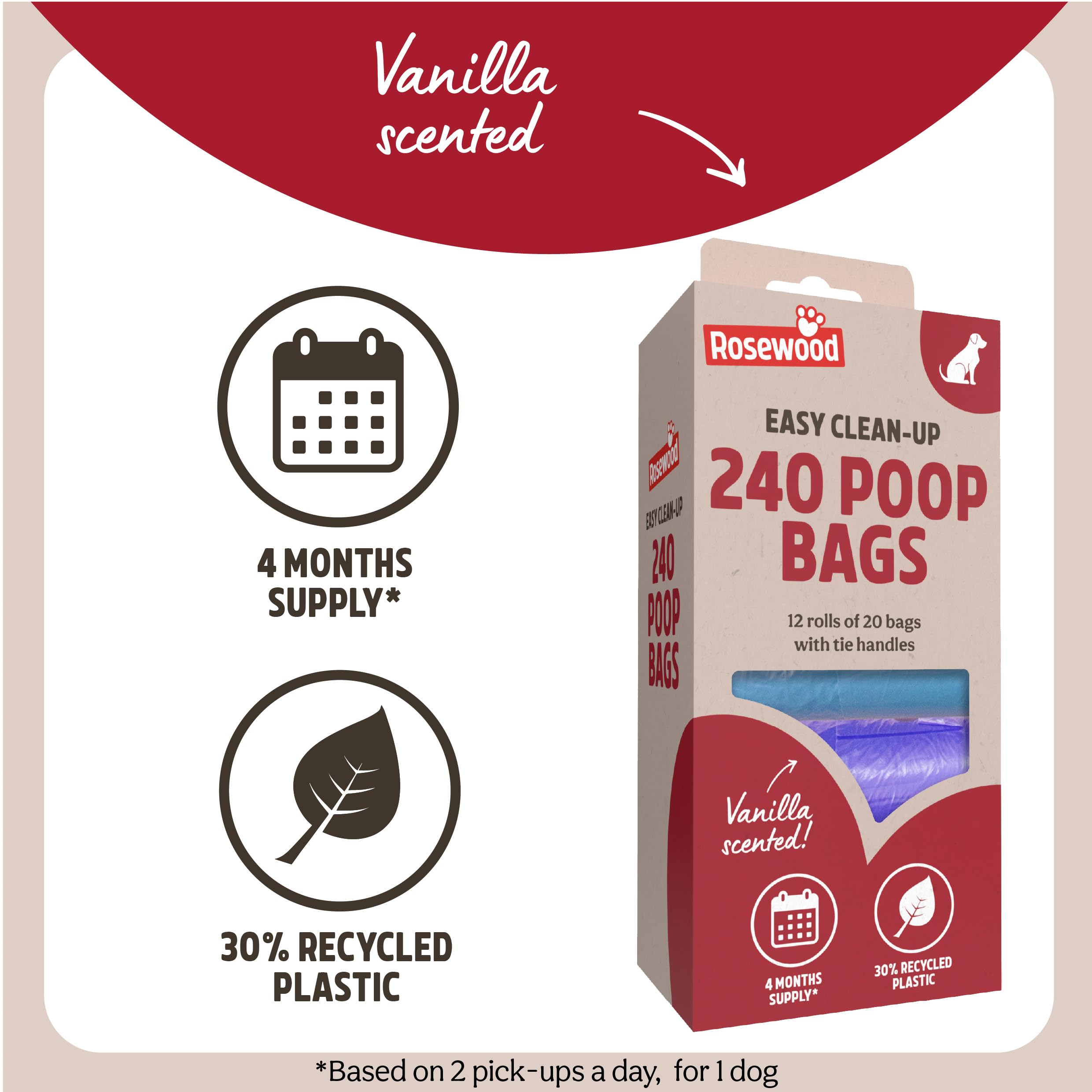 Rosewood Dog Poo Bags with Handles, 240 Easy Clean-Up Poop Bags, 12 Refill Rolls of Dog Waste Bags with Tie Handles - Image 3