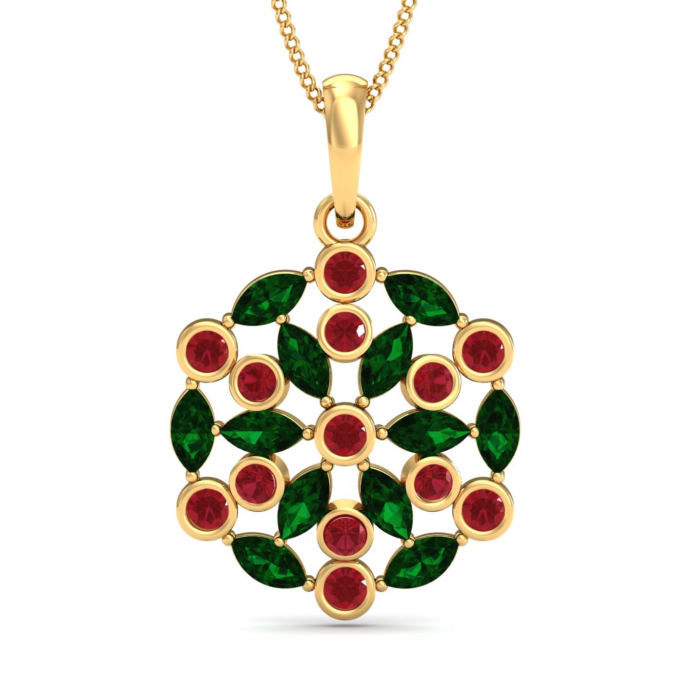 14KT Yellow Gold Ablah Ruby Emerald Pendant for Women-image-19