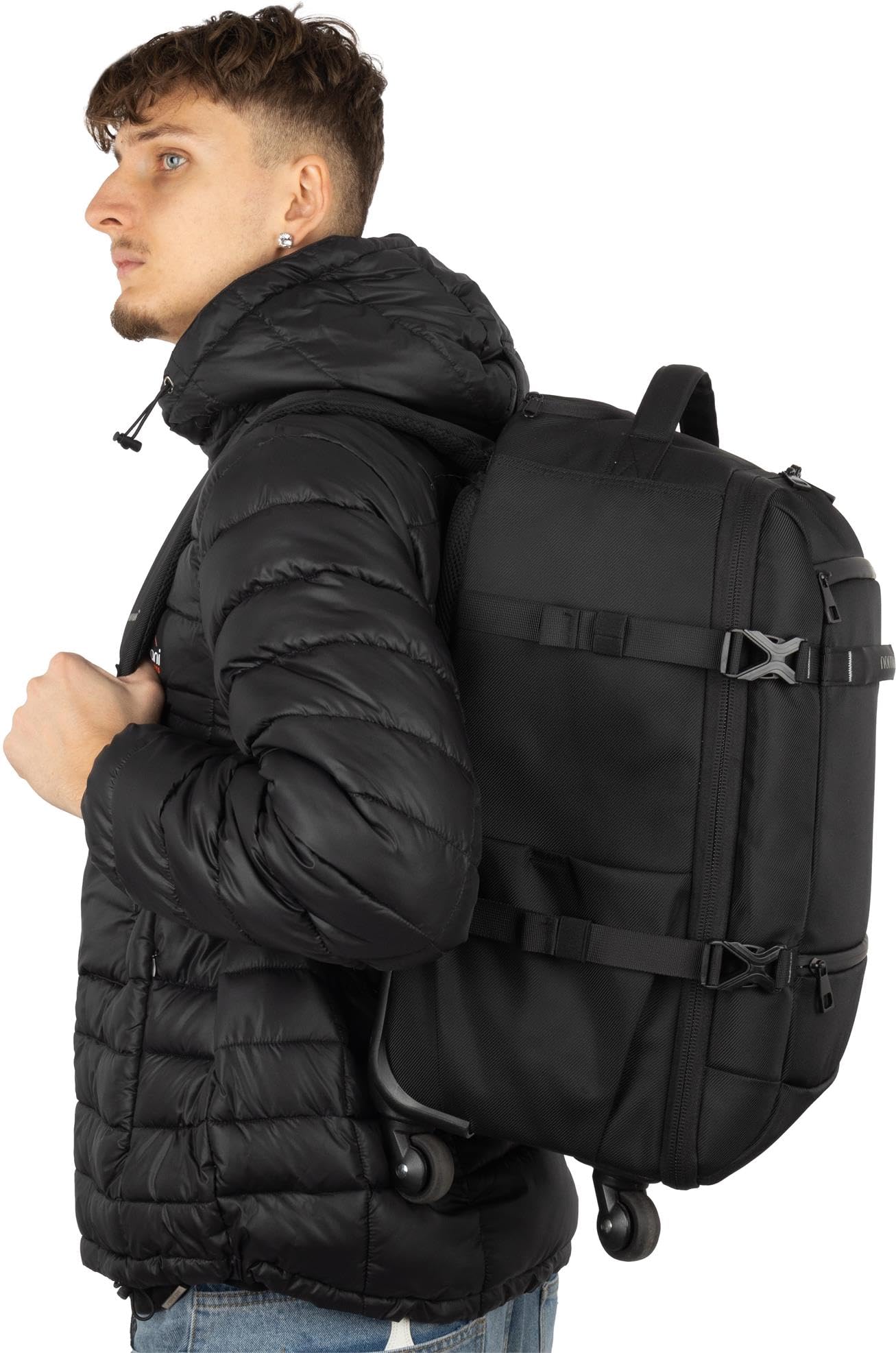 normani Handgepäck Carry-On Reiserucksack 37L mit Trolleyfunktion Reisetasche mit Frontloader und Laptopfach Bordgepäck mit Laptopfach New Black L