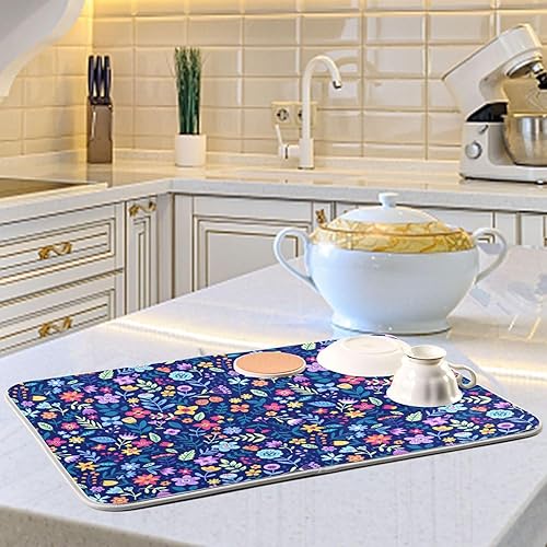 Vista 145 de Tapete de secado de platos de mariposas botánicas para encimera de cocina, almohadilla de secado de microfibra absorbente, grande, 18 x 24 pulgadas