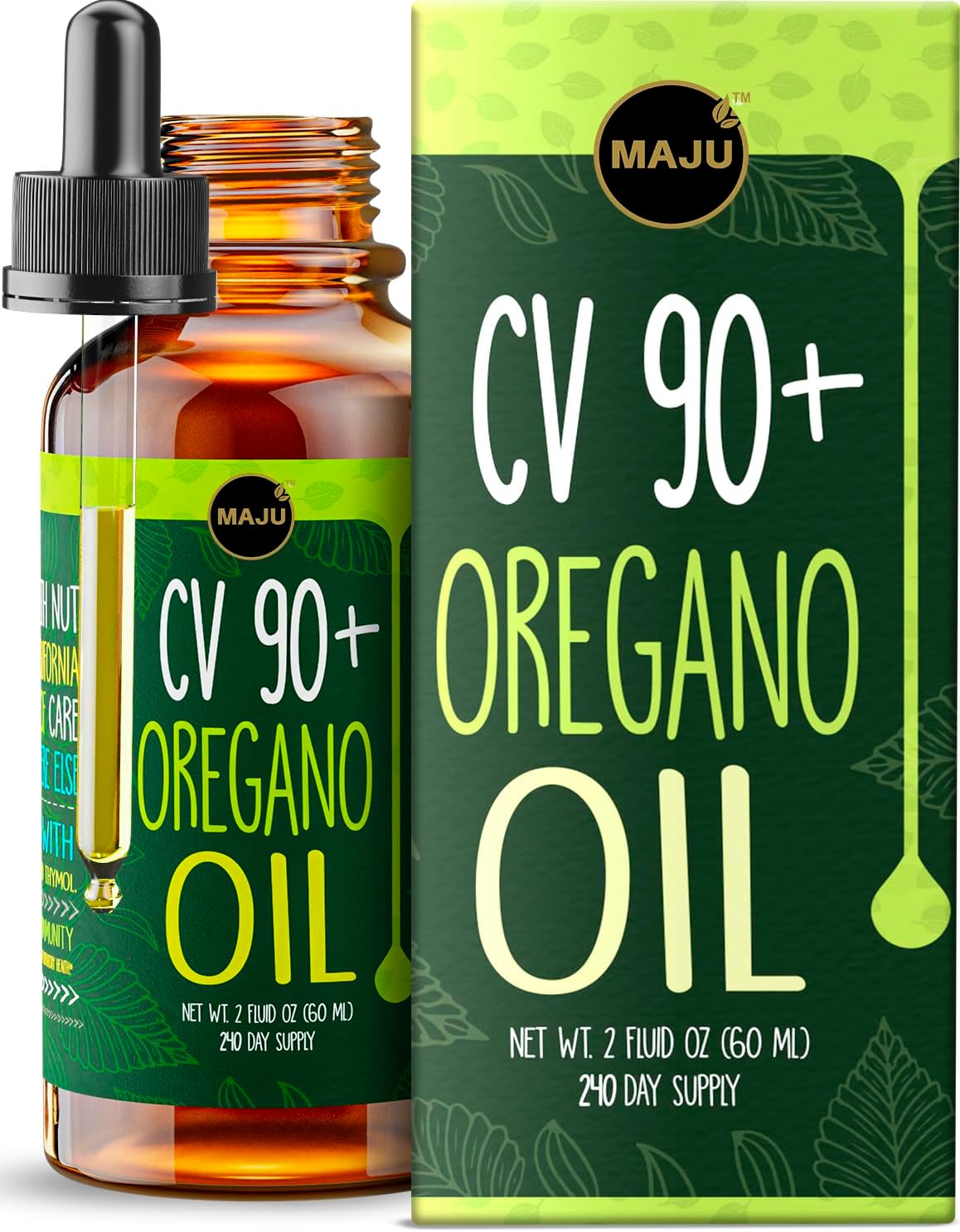 MAJU Oregano Oil Drops - Potent 90%+ Carvacrol (2 fl Oz) Wild Mediterranean Essential Oil of Oregano Liquid, Aceite de Oregano, Immune and Seasonal Support