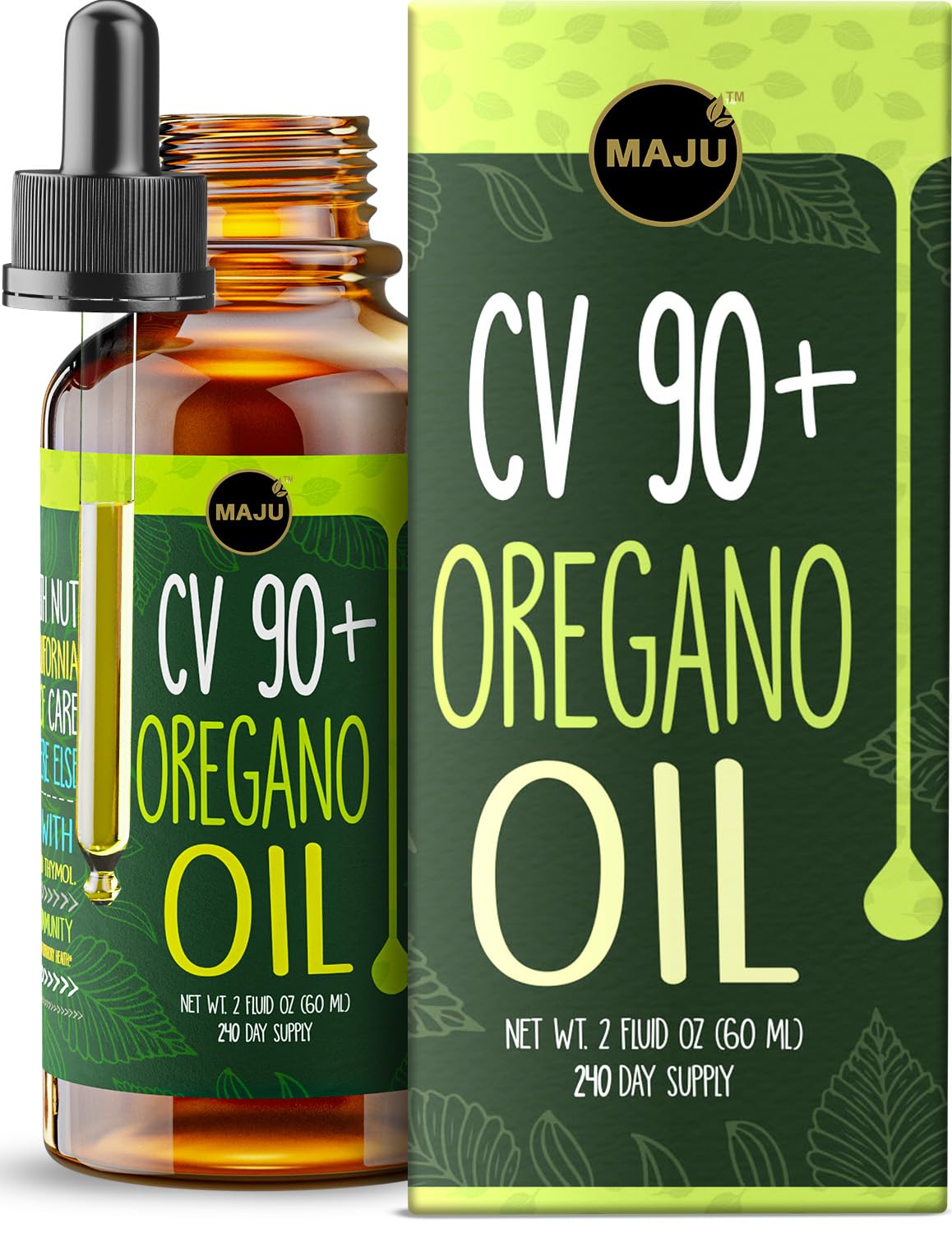 Maju Superfoods Oregano Oil Drops, Potent 90%+ Carvacrol (2 fl oz) Wild Mediterranean Essential Oil of Oregano Liquid, Aceite de Oregano, Immune and Seasonal Support, Compare to Organic
