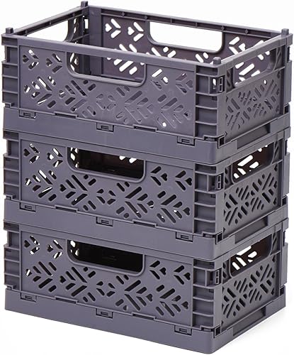 Miniatura 9 de EZOWare Cajas de almacenamiento de plástico plegables medianas, juego de 6 contenedores organizadores apilables, contenedores plegables para el