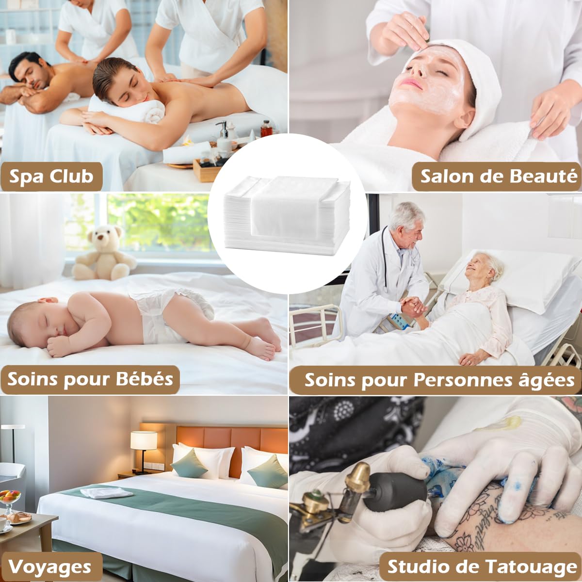 Lot de 100 Drap Jetable Non Tissé 80x180cm pour Table de Massage SPA Salon Tatouage Hôpital Blanc