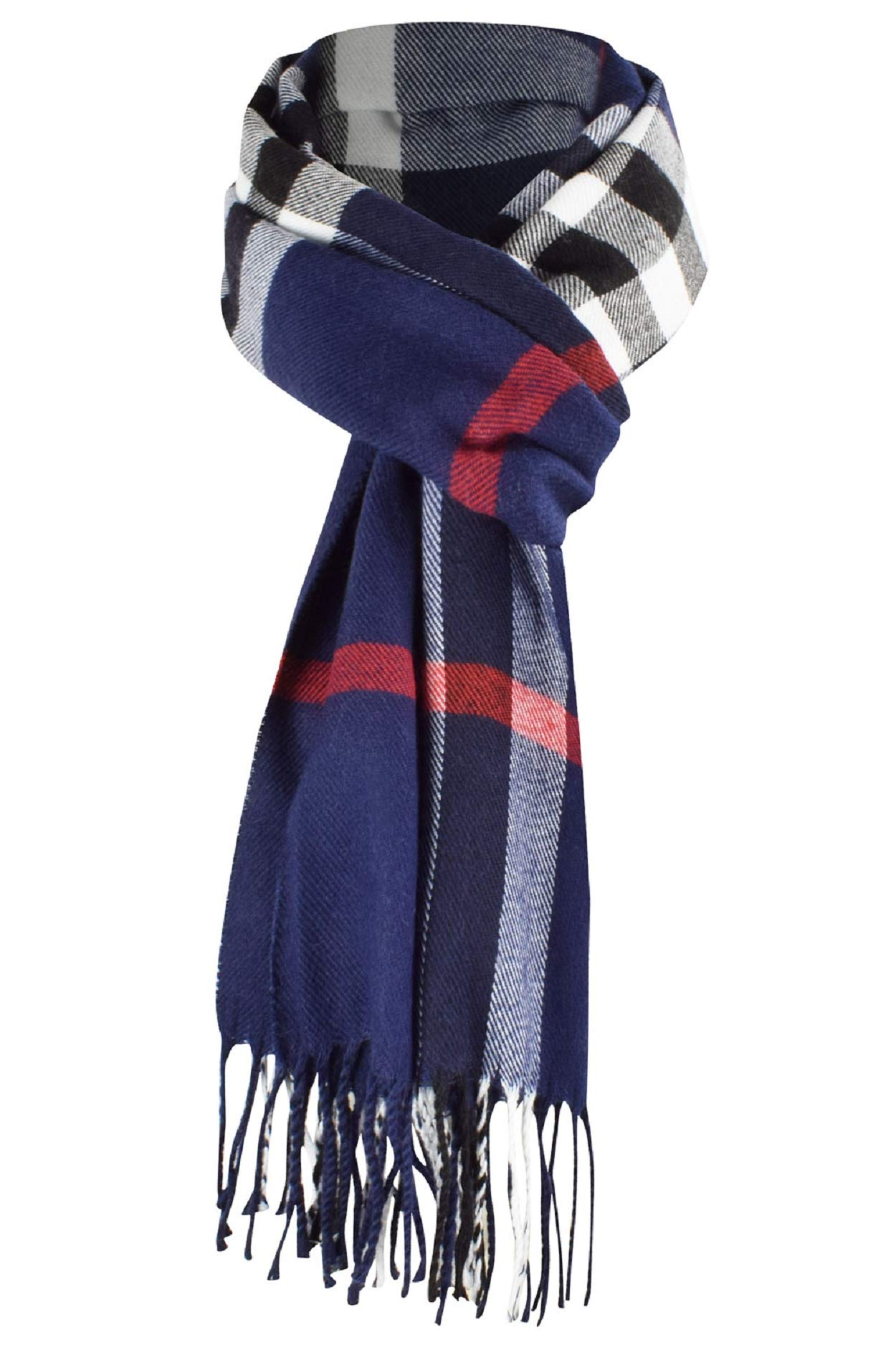 UMIPUBO Men's Scarves Classic Cashmere Wool Touch like Scarf Plaid Tartan Reversible Check Tassel Ends Solid Long Winter Scarf