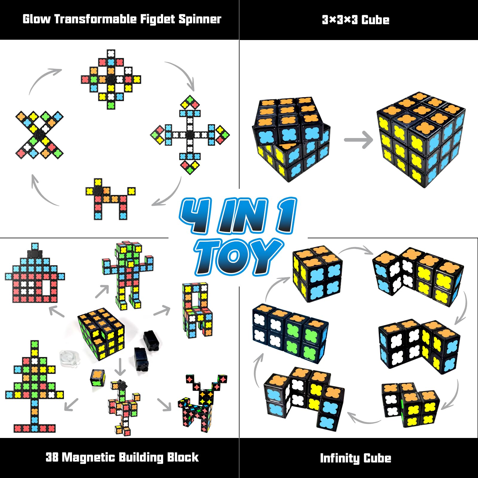 Magnetic Fidget Toy for Kids Teens, Adults, Fidget Spinner Toys with 36 Glow in the Dark Magnetic Blocks, DIY Spin Top Hand - Image 3