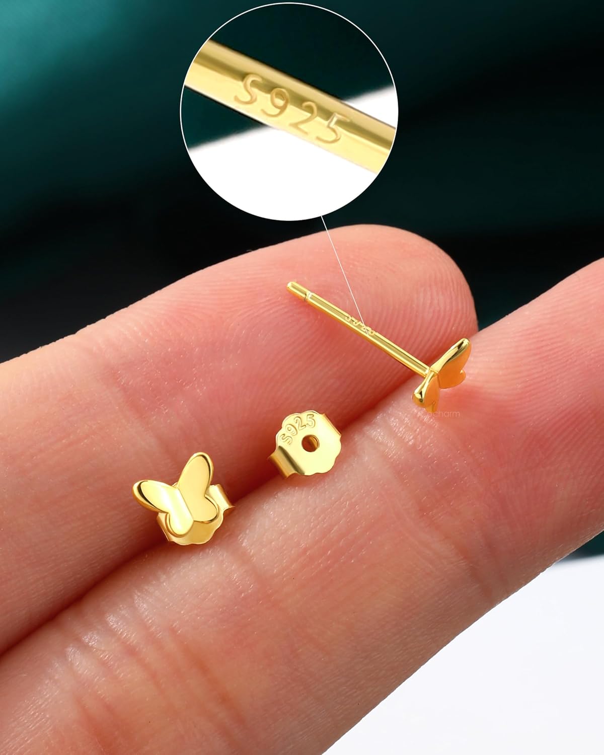 COCHARM 14K Gold Plated 925 Sterling Silver Stud Earrings 20g Cartilage Stud Butterfly Gold Earrings for Women - Image 4