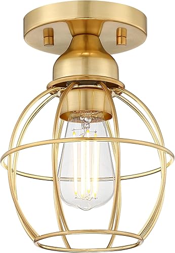 Miniatura 4 de Revtronic Lámpara de techo semiempotrada, lámpara de techo industrial, montaje de techo con pantalla de jaula de metal, lámparas colgantes para