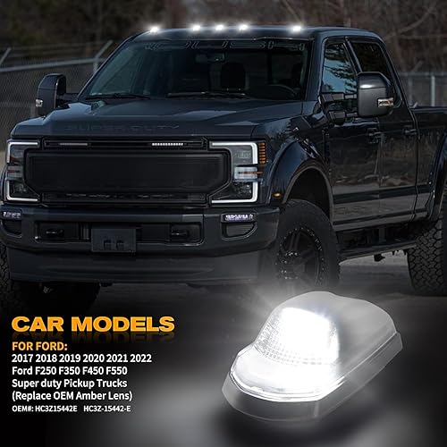 Miniatura 2 de POPMOTORZ 5 luces LED blancas para techo de cabina de techo, luces de separación superior de techo para Ford F250 F350 F450 F550 Super Duty 2017