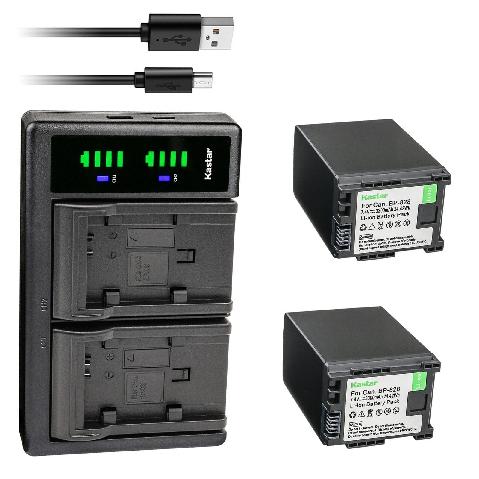 Kastar 2-Pack BP-828 Battery & LTD2 USB Charger Replacement for Canon XA60, XA65, XA70, XA75, VIXIA HF G70 Camera