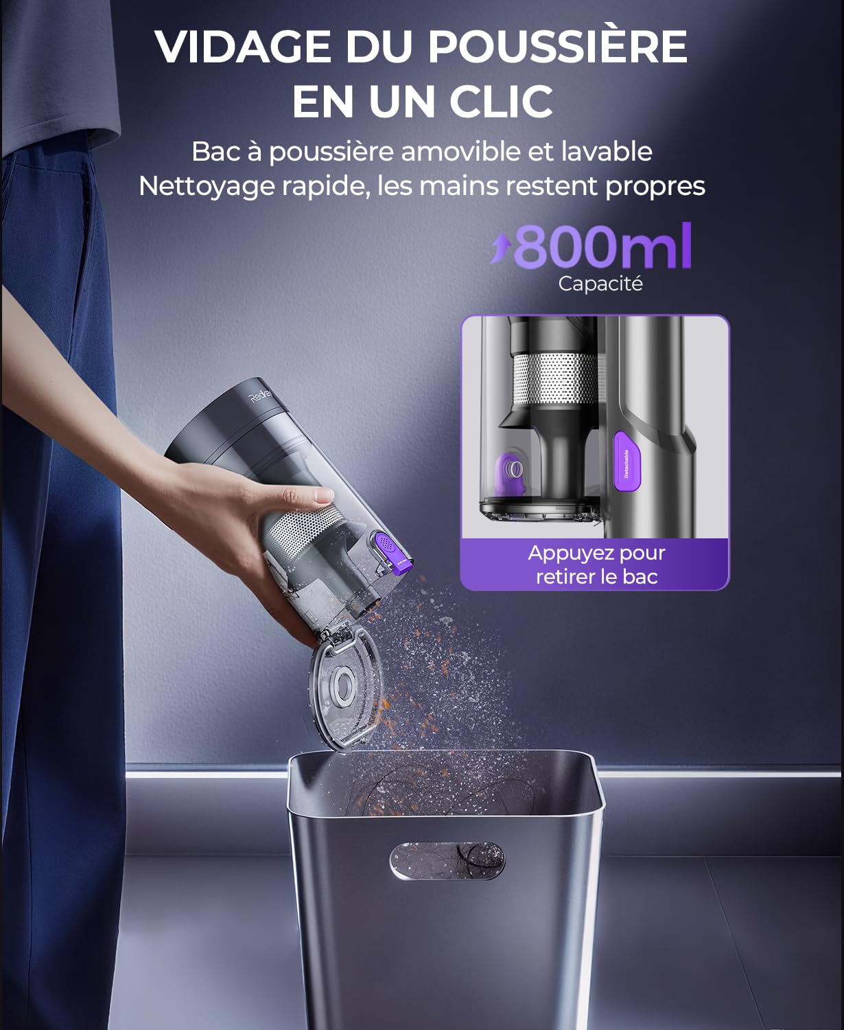 Aspirateur Balai sans Fil Puissant, 55KPA/580W/70Min Aspirateur sans Fil avec Affichage Intelligent et Anti-Enroulement, Lumière LED Verte, Aspirateur Puissant pour Sols/Tapis/Poils d'animaux