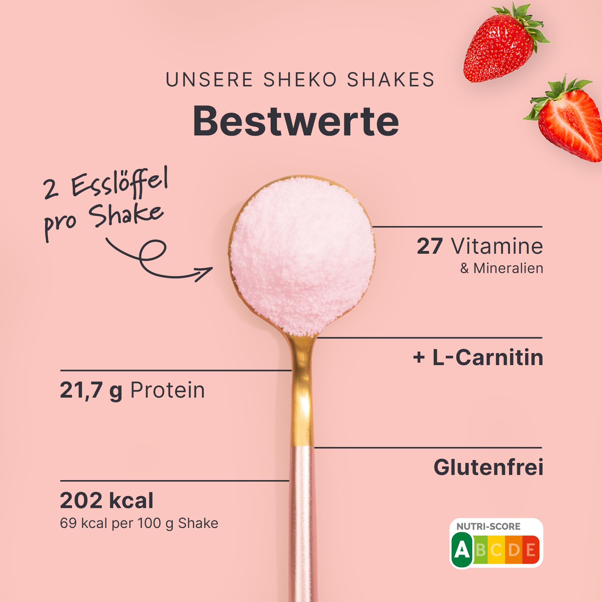SHEKO Balance Shake Erdbeere - 21 Cremige Mahlzeitenersatz Shakes zum Abnehmen - Proteinreich, Glutenfrei & Natürlicher Geschmack - Abnehmen Shake