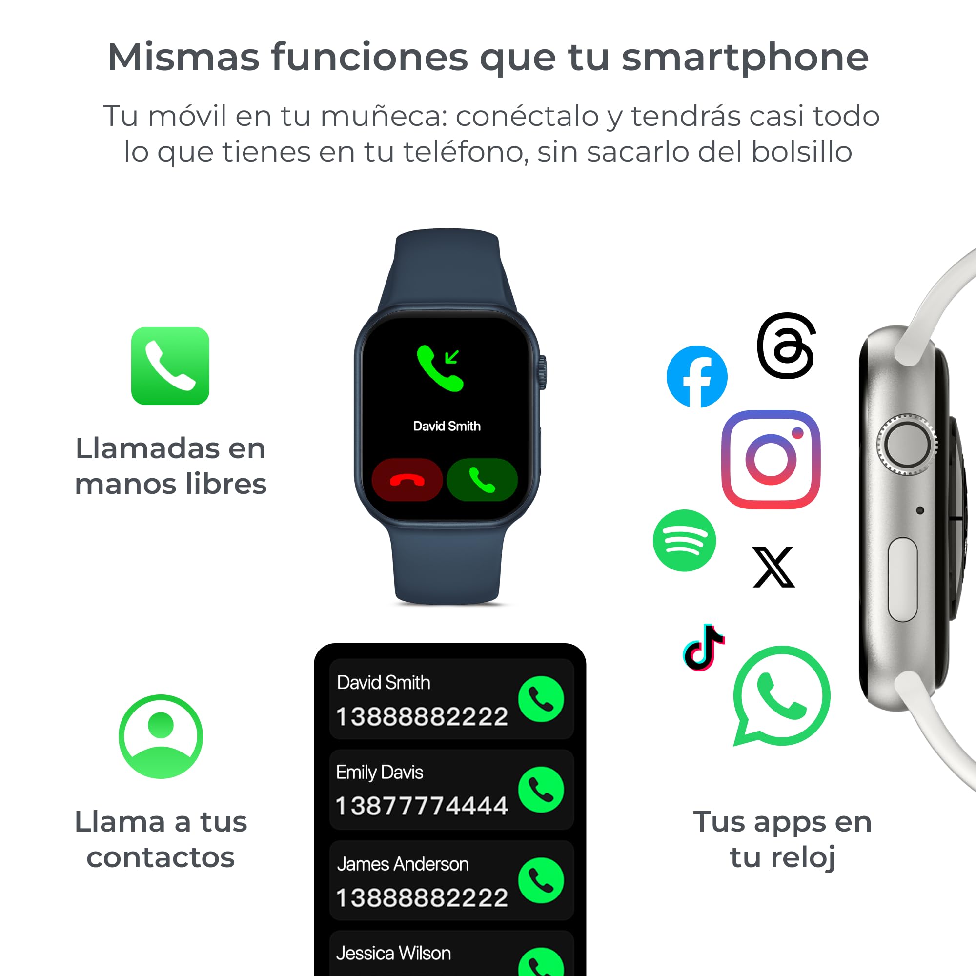 KSIX Smartwatch Urban 5 Czarny - Inteligentny zegarek męski i damski z połączeniami, wiadomościami, asystent głosowy, Smartwatch dla mężczyzn i kobiet, z 5 monitorami zdrowia, zegarek z trybami