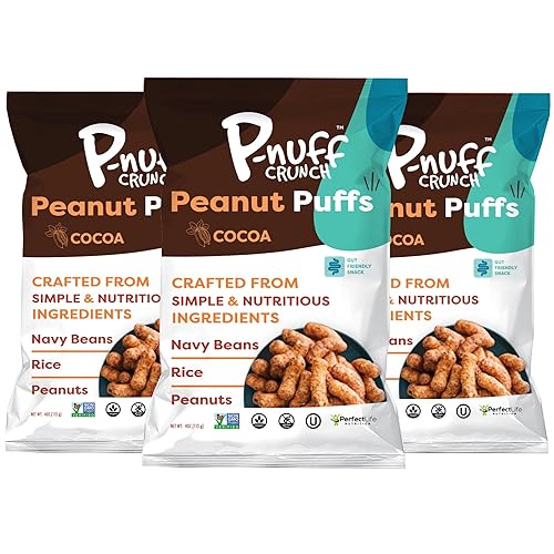 P-nuff Crunch Baked Peanut Puffs  Aperitivos saludables sin gluten veganos 003 onzas de proteína vegana por bolsa bajo contenido de FODMAP a base de