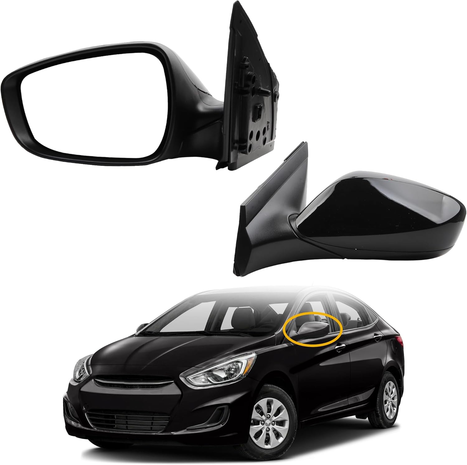 Dasbecan Driver Side Mirror Compatible with 2012-2017 Hyundai Accent Left Mirror with Power Glass, Manual Folding, Black Cap Replace# HY1320180 87610-1R210 (3pins)