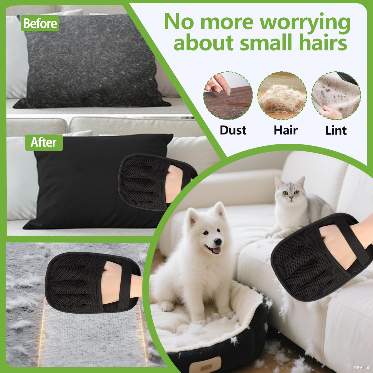 Pet Hair Removal Glove for Cats and Dogs - Electrostatic Pet Hair Remover Glove | Reusable Brush Pet Hair Remover for Couch, Carpet, Car Seat & Laundry - image 7