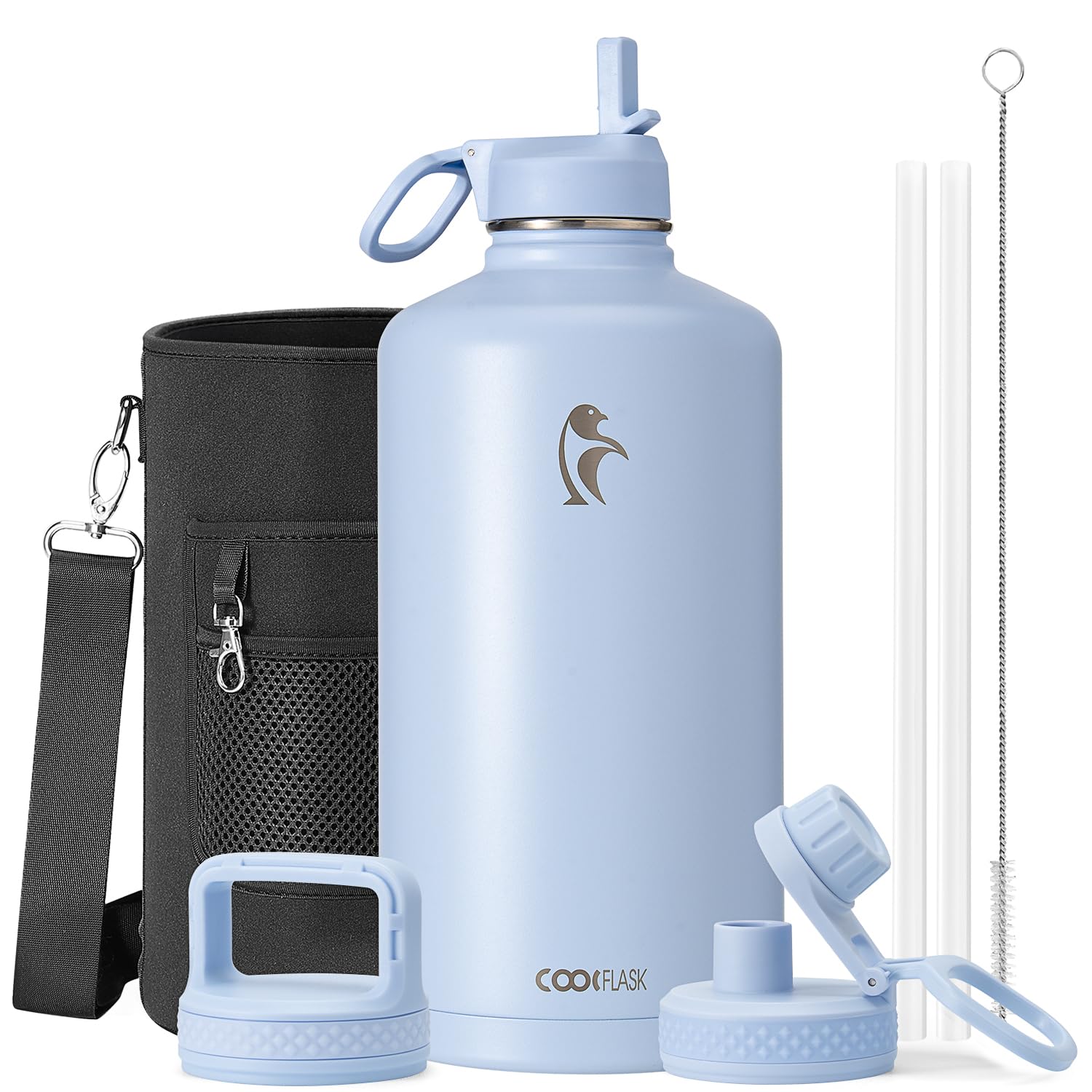 Coolflask 128 oz Gallon Water Bottle Insulated with Straw & 3 Leakproof Lid | Large Water Jug Stainless Steel Triple-Wall, Cold 48+h/Hot 24+h, Dishwasher Safe, BPA-Free, for Outdoor Gym & Hiking