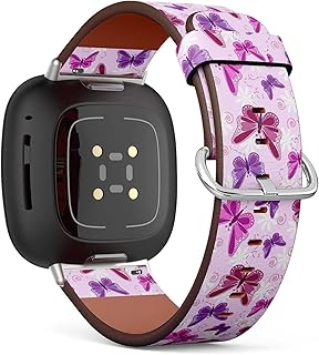 CJBROES Replacement Leather Watch Band, Compatible with Fitbit Versa 3 and Fitbit Sense of Wristband Bracelet Accessory - Flying Butterflies Shades
