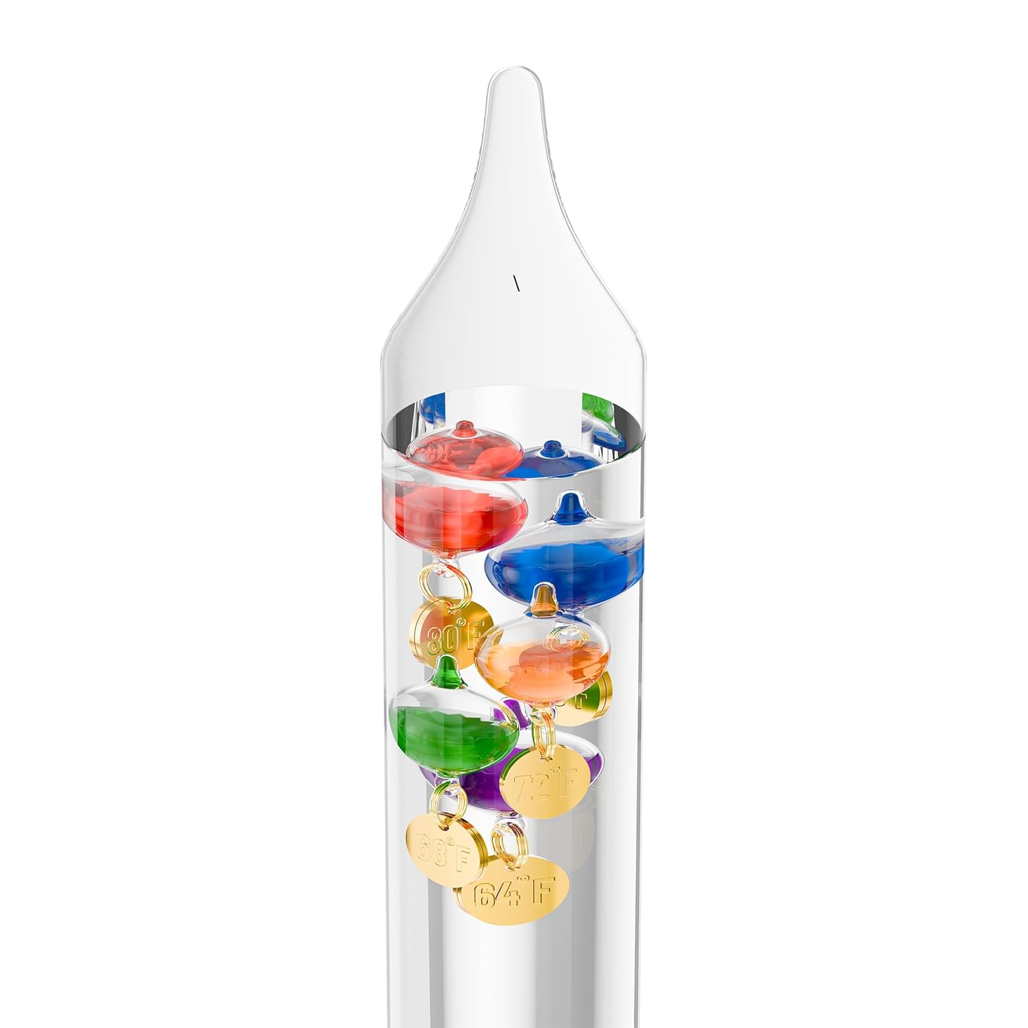 Glass Galileo Thermometer with 5 Multi Colored Balls from 64ºF to 80ºF 11inch Galileo Thermometer Gorgeous Gift for Family or Friends Present Home, Office Indoor and Outdoor Décor