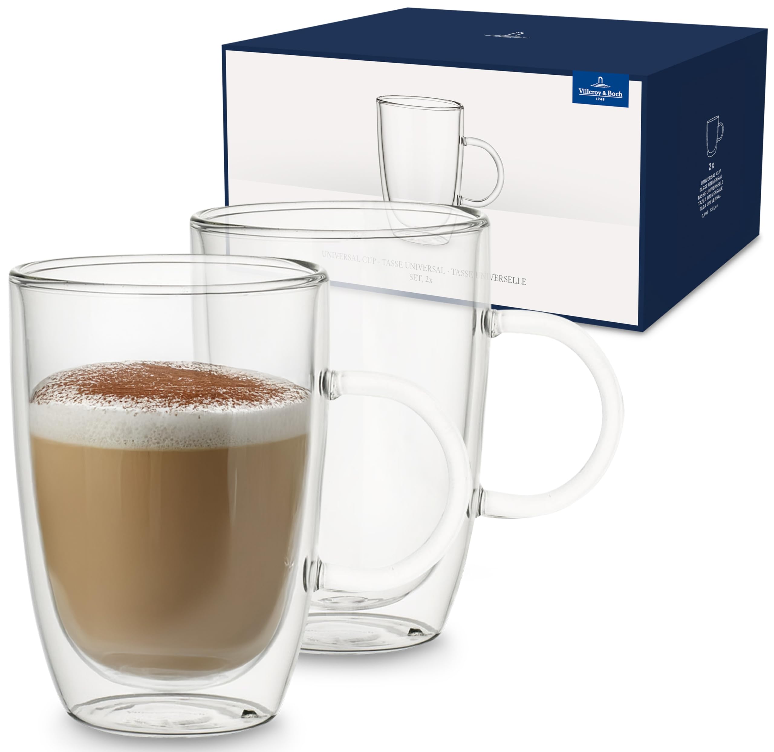 Villeroy & BochArtesano Hot and Cold Beverages Cup Universal, Set of 2, 390 ml (Measured Brimful), Borosilicate Glass, Clear