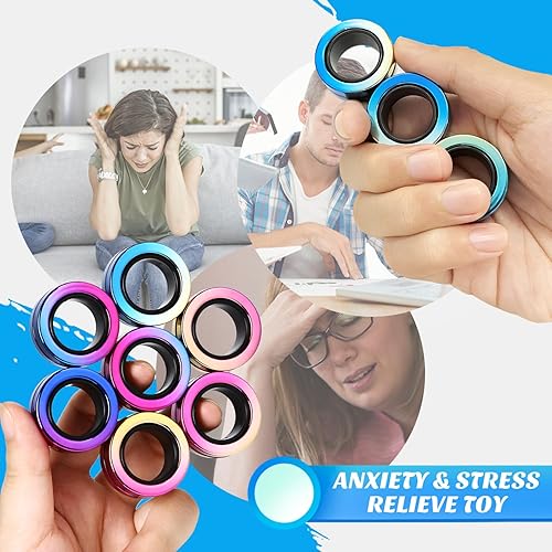 Miniatura 6 de Paquete de 9 anillos magnéticos para ansiedad, anillos magnéticos para ansiedad, rellenos de calcetines navideños para TDAH y alivio del estrés,