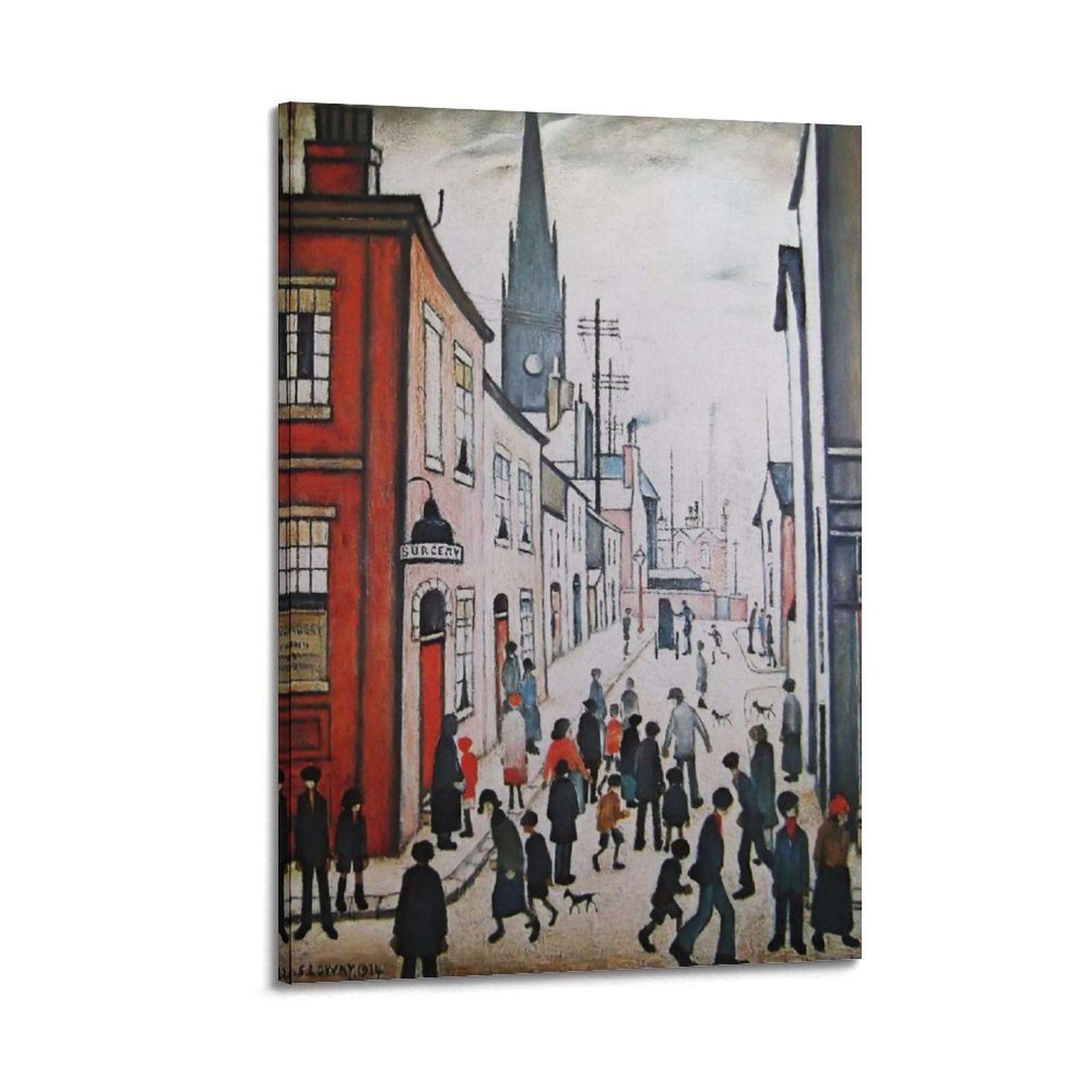 Kangzeng Frame-Style L. S. Lowry Painter Works (An Organ Grinder) Art Posters Wall Art Scroll Canvas Picture Living Room Decor Home 20X30inch(50X75cm)