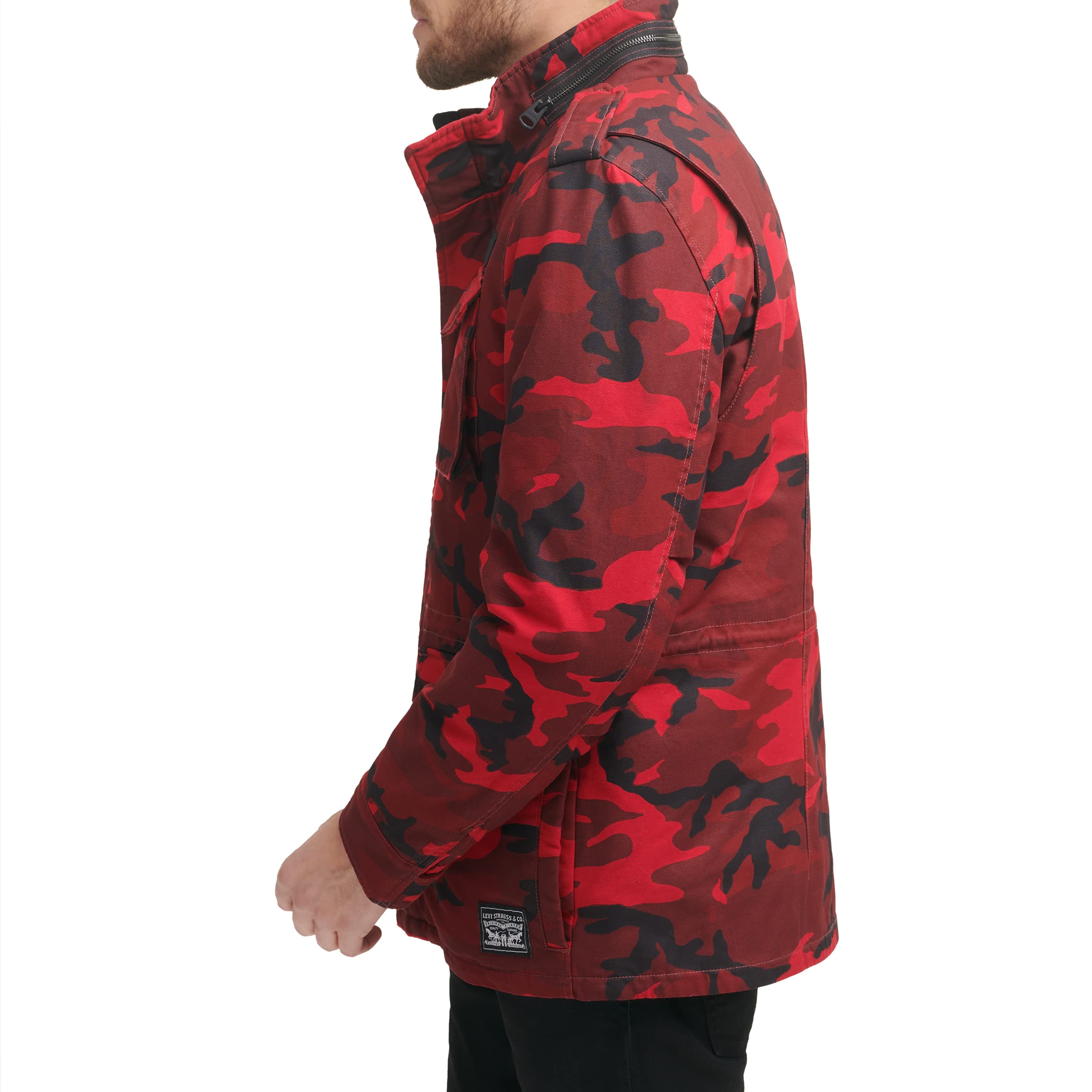 Levi's Herren Sherpa gefütterter Feldmantel, rot camouflage, XXL – Ansicht 3