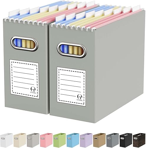 Vista 19 de Caja organizadora de archivos de cartón Oterri para carpetas de archivos colgantes tamaño carta, caja de archivos para escritorio de computadora