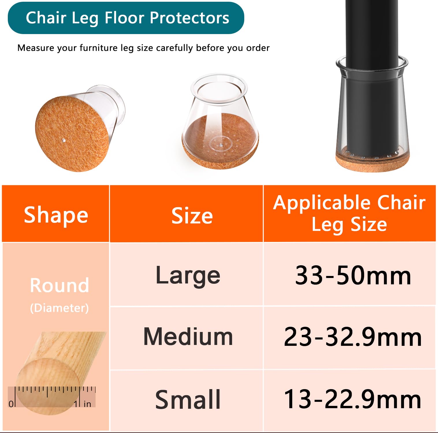RUSIDO 20 PCS Chair Leg Floor Protectors, Silicone Chair Leg Caps - Image 3