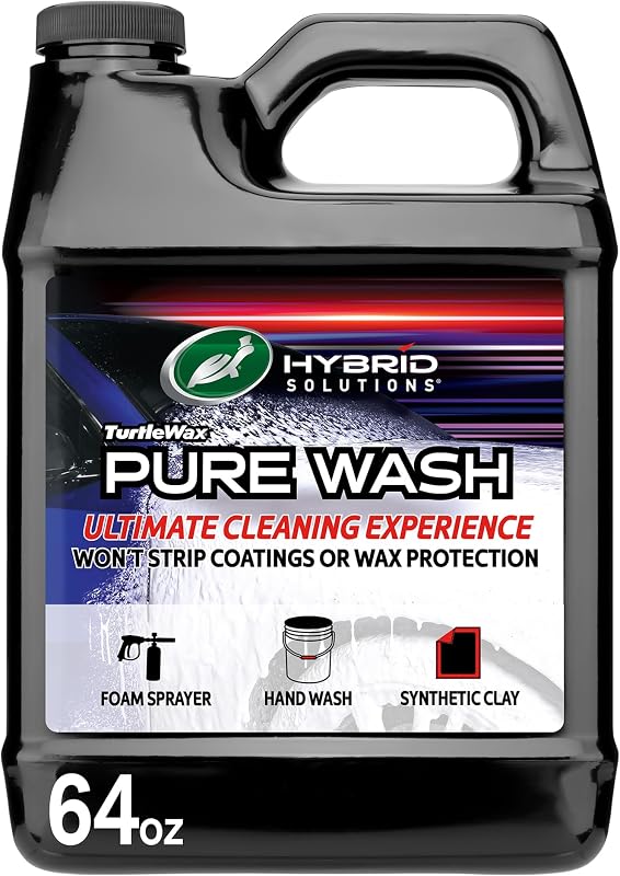 Pure Wash Foaming pH Neutral Car Soap, 64 oz. (Pack of 1) | Bucket or Foam Cannon Application, Won't Strip Waxes or Coatings, Effective Clay Bar Lubricant, Spot-Free Finish