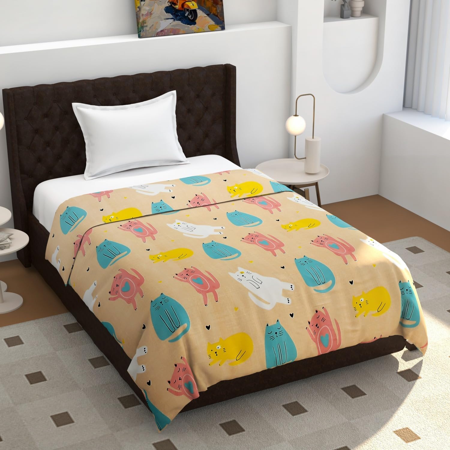 Super Premium Quilt Cover Double Bed with Zipper Blanket Cover/rajai Cover/Comforter Cover/Duvet Cover King Size Soft Glace Cotton Breathable Super Soft 90x100 Inches (Light Yellow)-picture-18