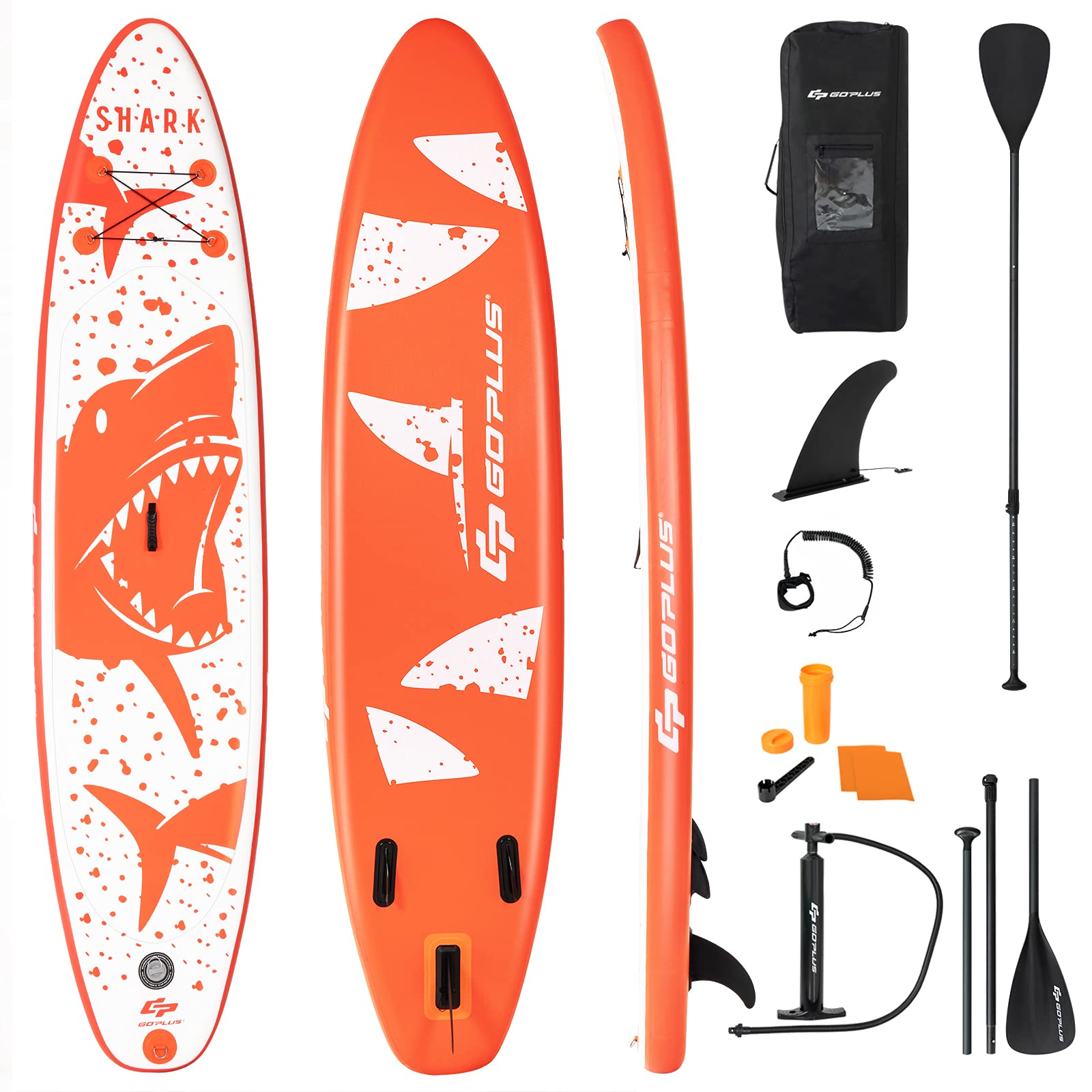 COSTWAY 10.5FT/11FT Inflatable Stand Up Paddle Board, 6" Thick SUP Board with Adjustable Aluminium Paddle, Hand Pump, Removable Fin, Leash and Backpack Bag for All Skill Levels