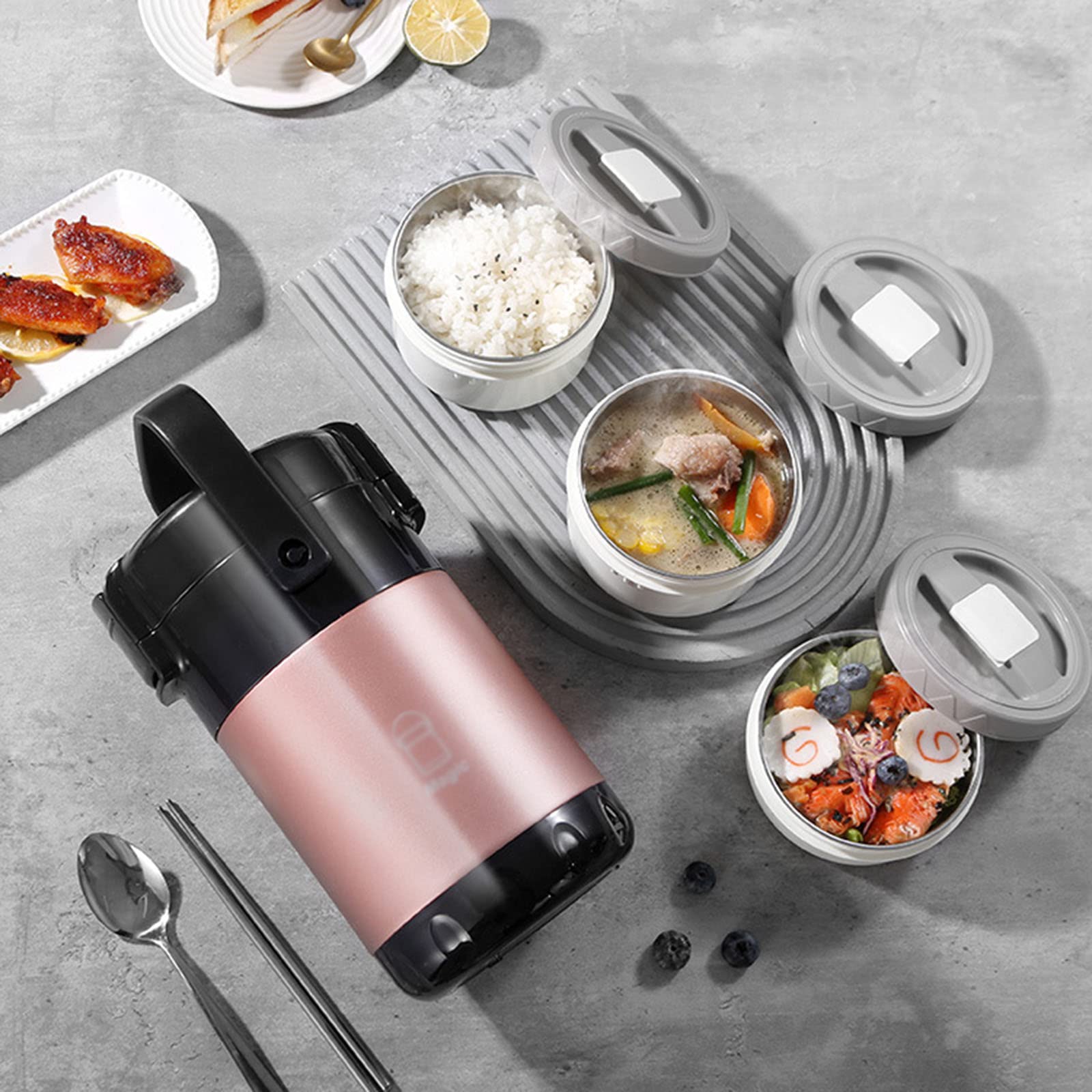 Fiambrera Aislada, Recipiente De Comida Reutilizable De Acero Inoxidable De Primera Calidad, Frasco De Comida Aislado, Fiambrera para Adultos (1,9 L / 2,3 L / 2,6 L),Rosado,2.3L
