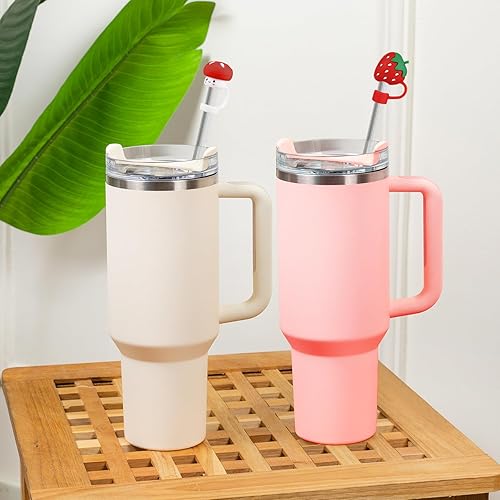 Miniatura 5 de 4 fundas de paja de silicona de 0.394 in con diseño de hongos y fresas para tazas Stanley, 30, 40 onzas, tapa de popote para vasos, reutilizable, a