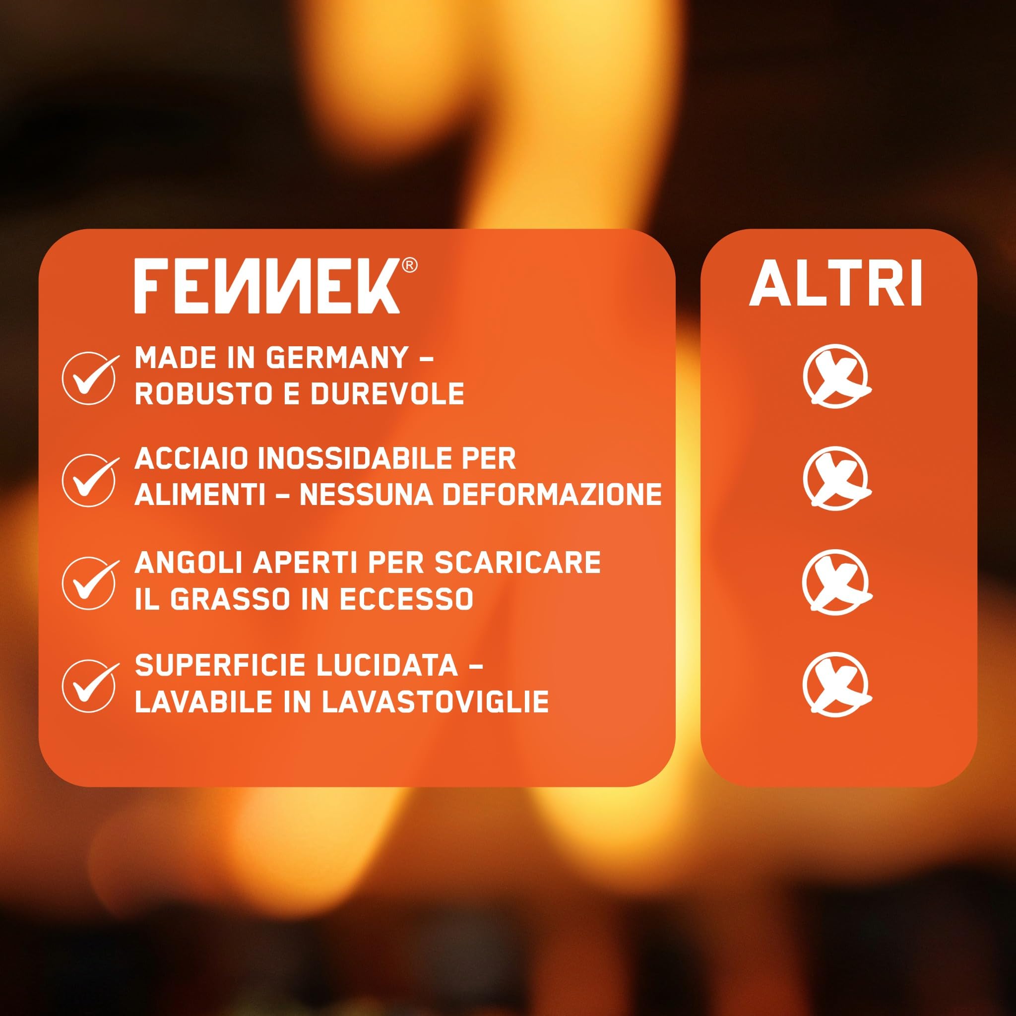 FENNEK Piastra per barbecue Teppanyaki, 40 x 30 cm, senza bordo anteriore, universale, adatta per molti barbecue a gas, in acciaio inox da 4,0 mm, lavabile in lavastoviglie, prodotta in Germania