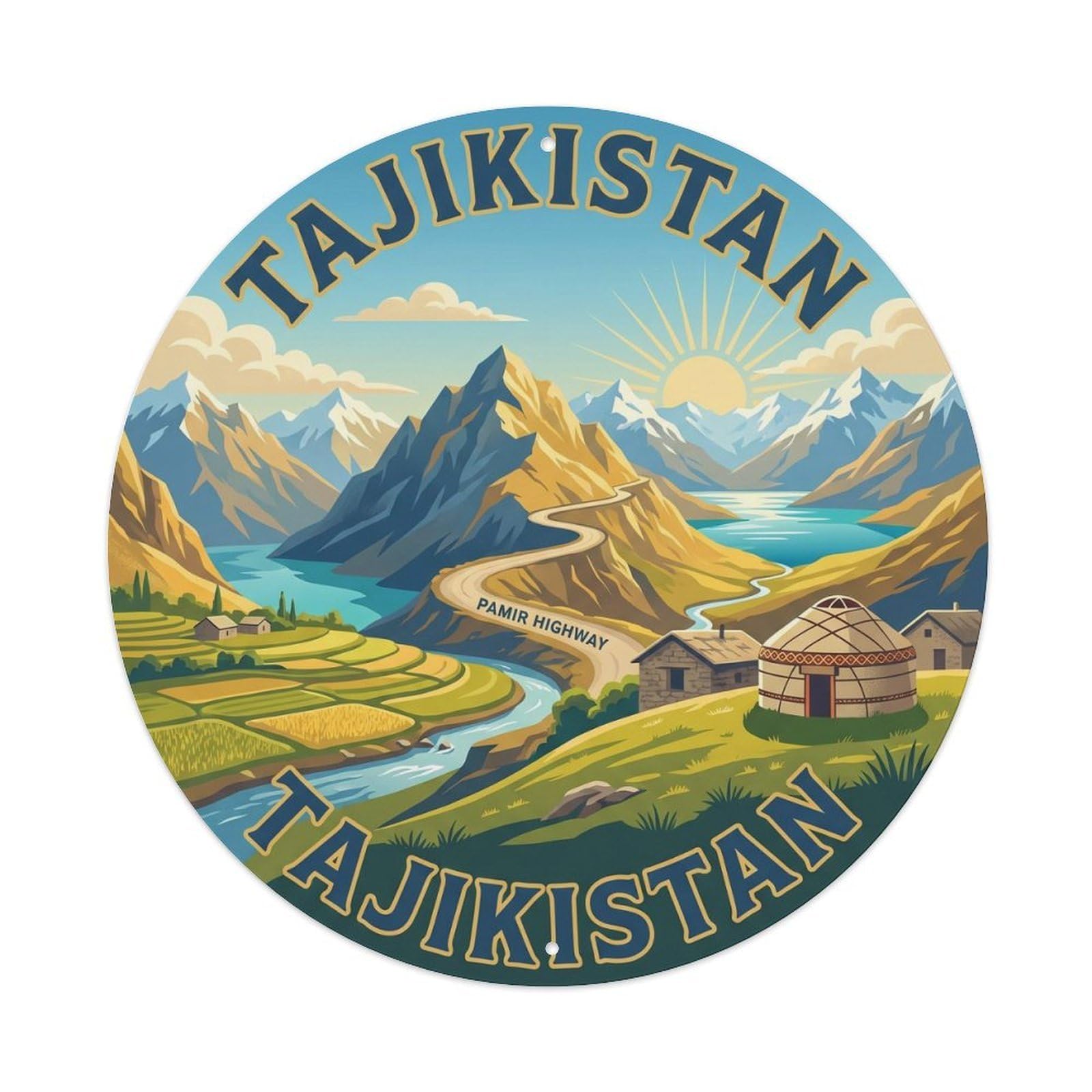 Vintage Travel Tajikistan Pamir Highway Vintage Metal Tin Sign Plaque Wall Decor for Cafe, Club Bar, Office, Garden Metal Poster 8x8Inch