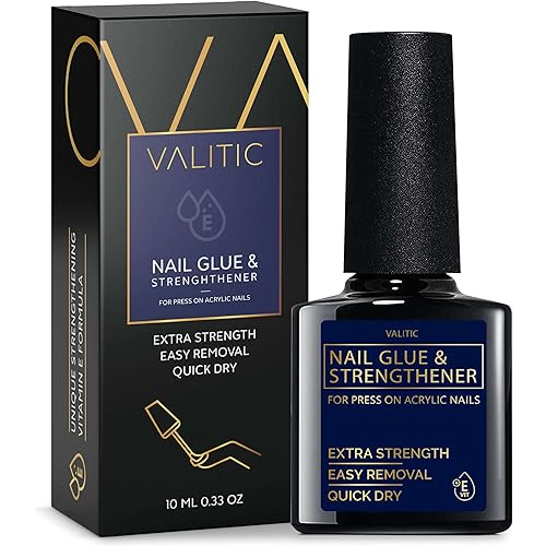Valitic Strong Nail Glue and Strengthener - Quick Dry Brush On Gel for Long Lasting Nails - Adhesive Bond for False Nails - Strengthener for Nail Tips - 1 PACK