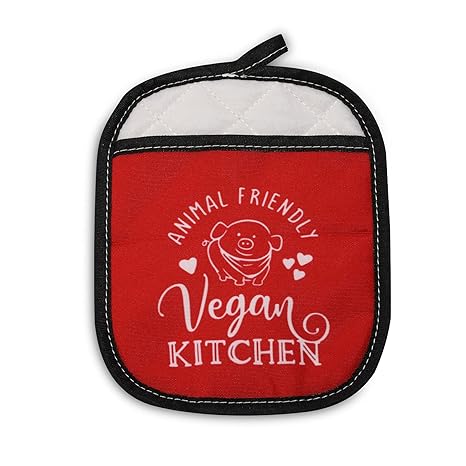 G2TUP Funny Vegan Vegetarian Gift, Animal Friendly Vegan Kitchen Oven Mitt with Pocket, Funny Pot Holder Hot Pads, Perfect Housewarming Gift for Cooking Grilling Baking