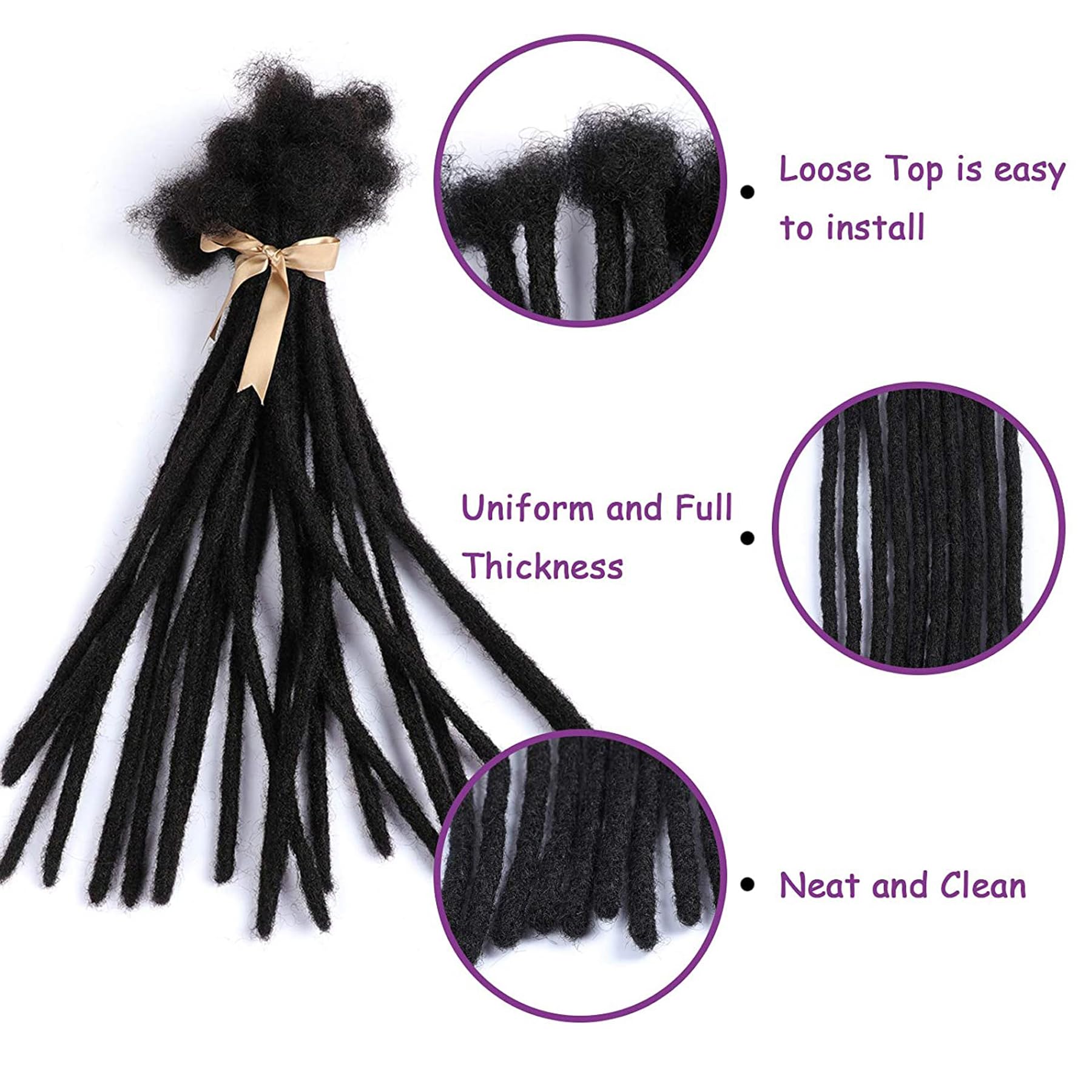TAOYEMY Dreadlock Extension 12 inch 100% Real Human Hair Afro Kinky 10 Strands Dreadlock Extensions for Man/Women (1B - Image 3