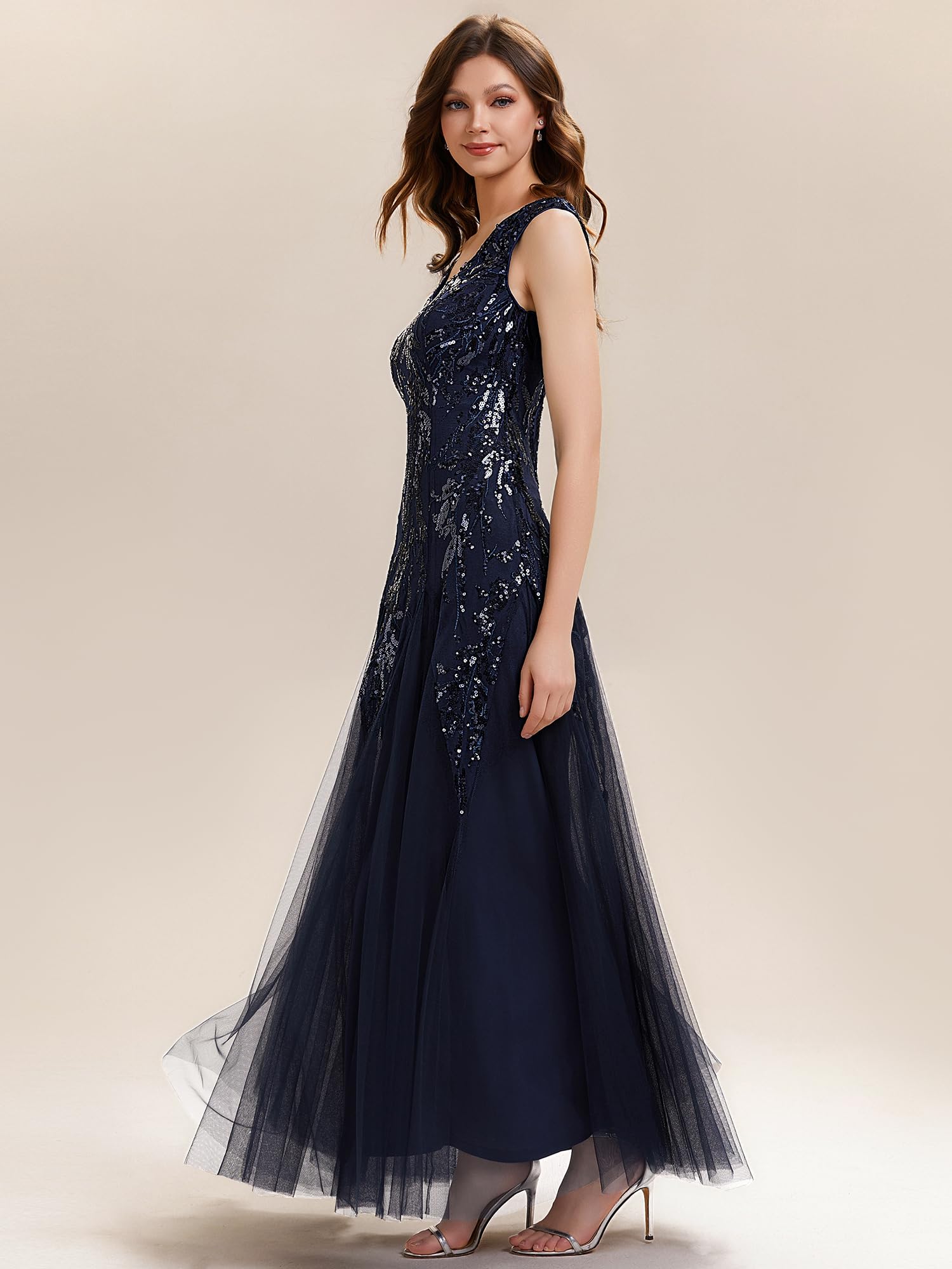 Ever-Pretty Robe de Soirée Femme Longue Paillettes Tulle Col V sans Manche EE02259