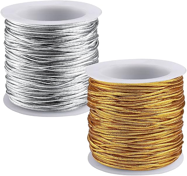 2 Rolls Gold and Silver Twine String, Craft Making Cord for Christmas String Gift Wrapping,1 mm