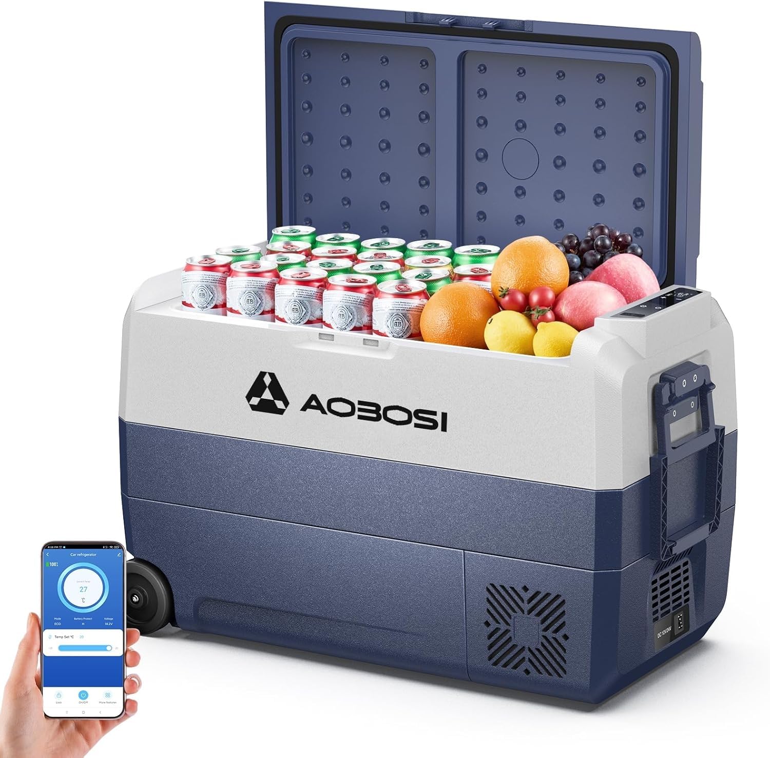 AAOBOSI Kompressor Kühlbox, Kühlbox Auto Mit WiFi-APP-Steuerung, 12/24 V und 100-240 V Kühlbox Elektrisch, bis -20 °C für Auto, LKW, Boot, Reisemobil, Camping