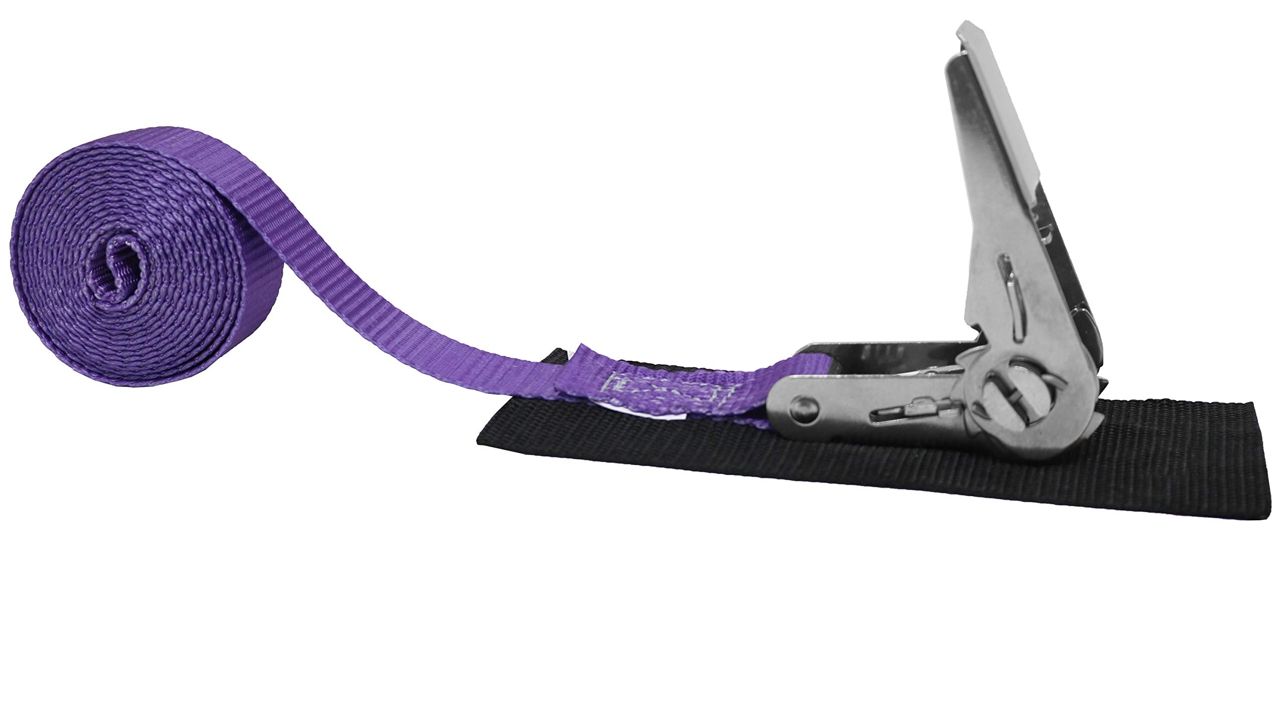 Rack-StrapCustomTieDowns, 1 Inch x 8 Foot Endless Loop Ratchet Strap (No Hooks), Stainless Steel Standard Handle Ratchet, Protective Pad Under Buckle. (Purple)