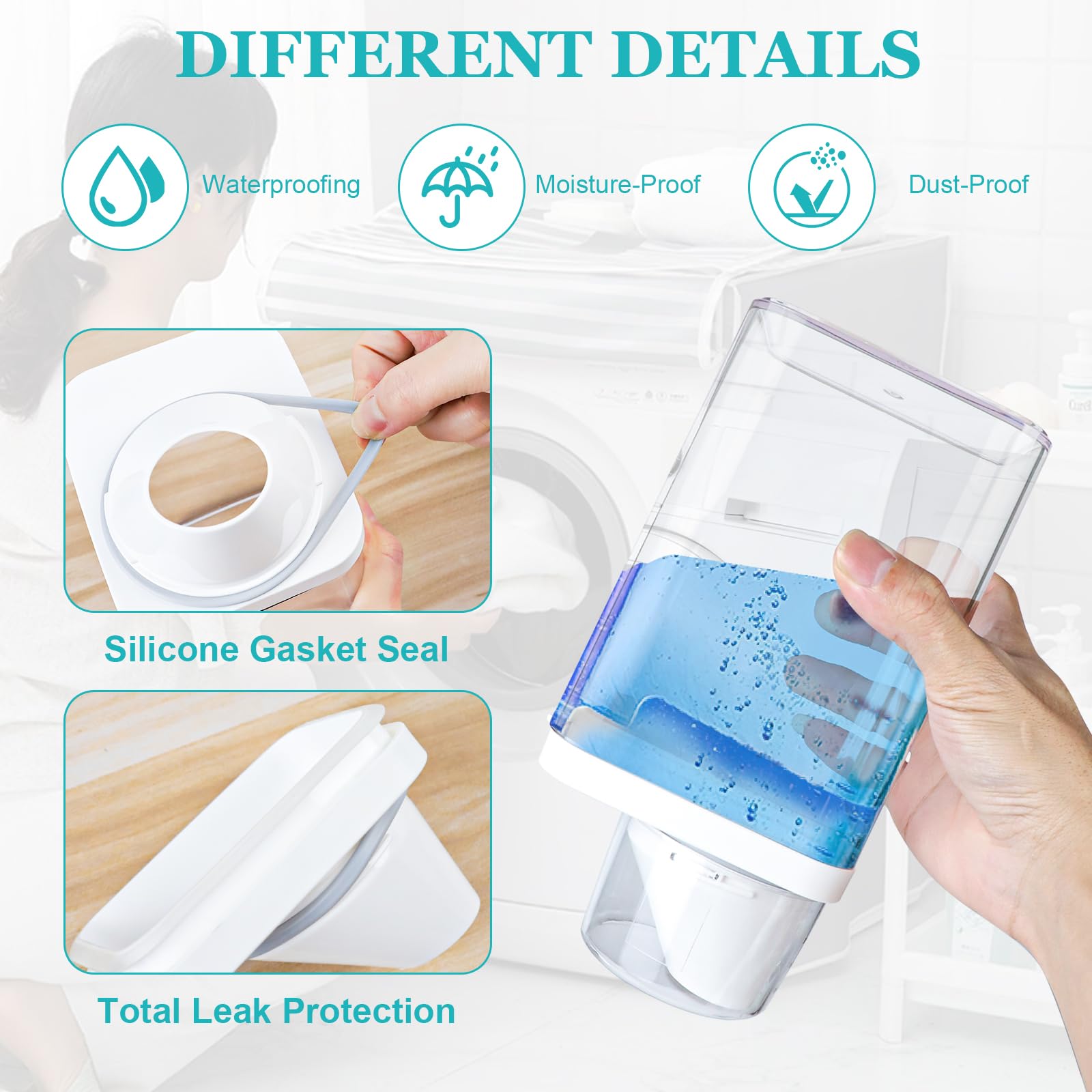 2 Pièces Distributeur De DéTergent à Lessive, 1100ml Récipient de Détergent de Stockage de Poudre À Laver avec Tasse à Mesurer, Récipient À Lessive en Poudre BoîTe De DéTergent, EU030