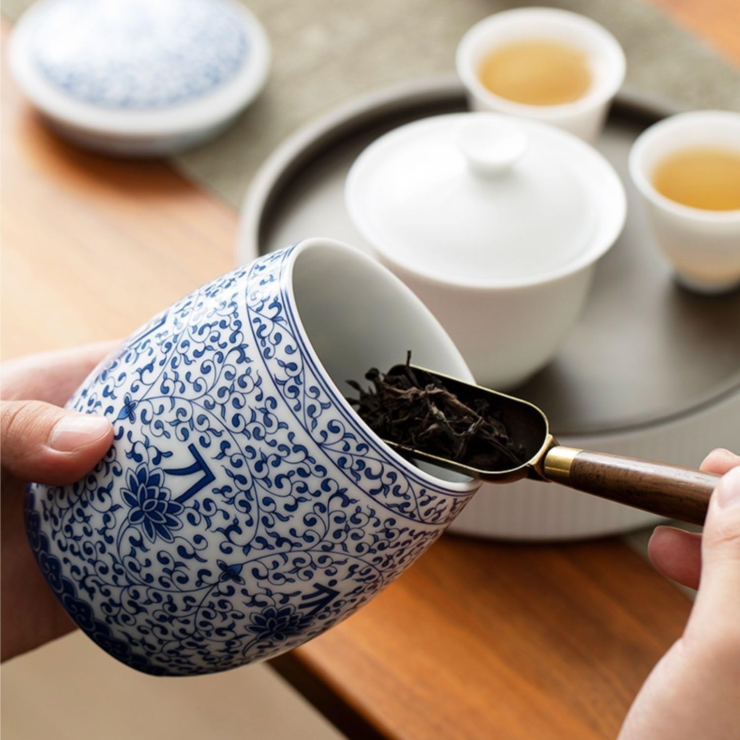 Ensemble de boîtes à thé pour la cuisine peintes à la main en porcelaine bleue et blanche - Boîtes à thé scellées en céramique - Petits pots de rangement ménagers - Ornements créatifs rétro