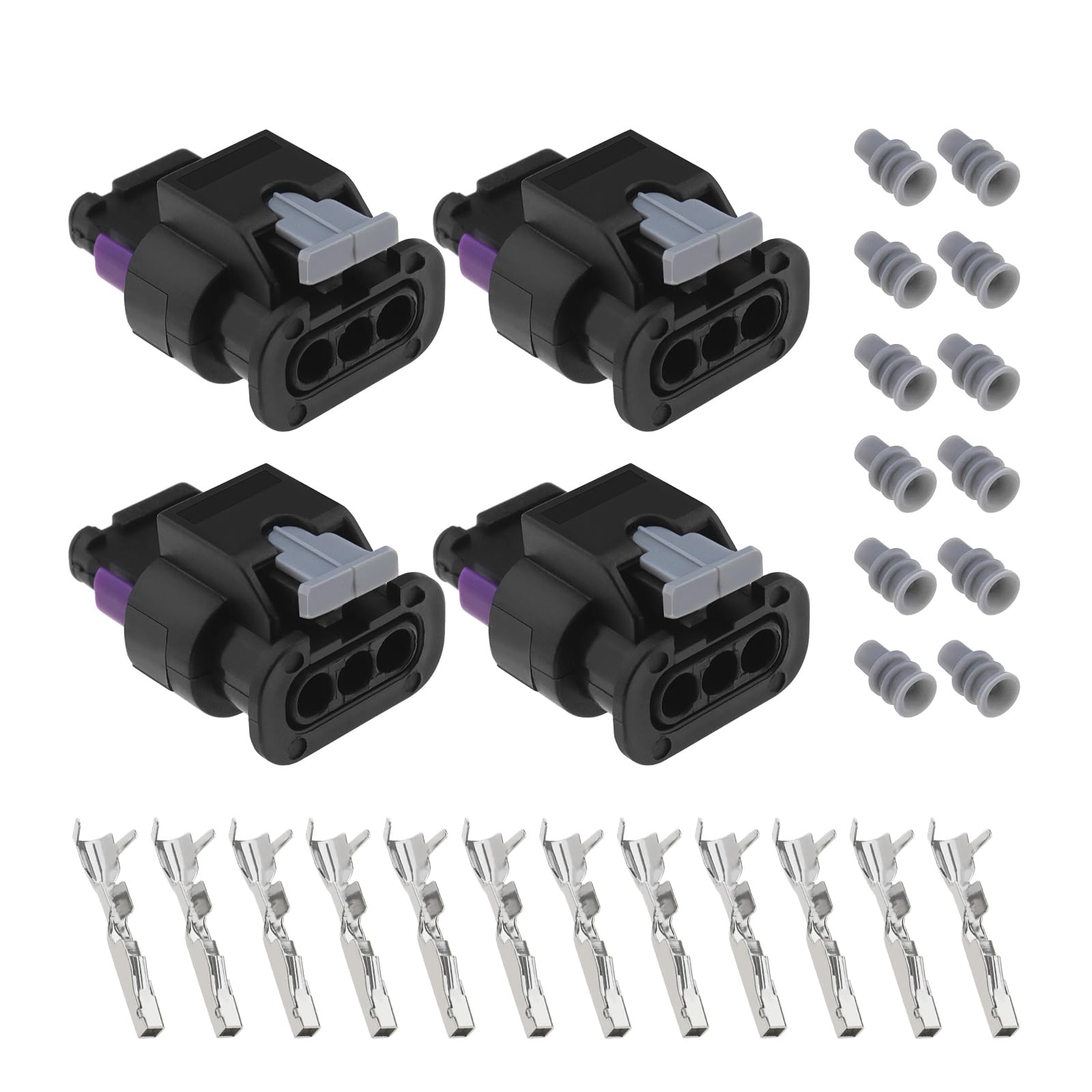 Micro Traders 4Pcs 3 Pin Parking Sensor Connection Plugs Replacement 4F0973703 Compatible with VW Compatible with Audi Pigtail Plug Adapter with